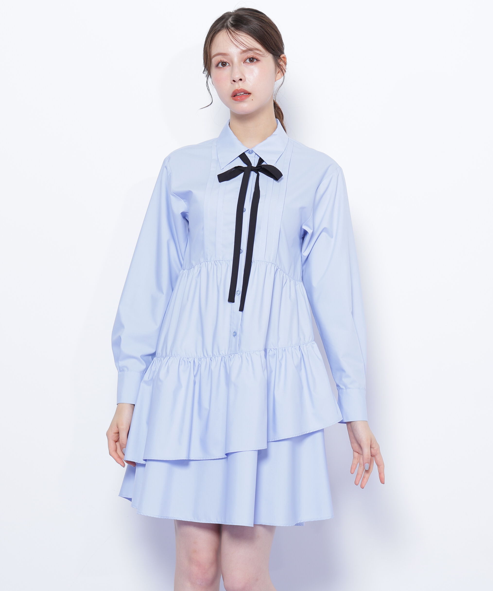  「ティアードミニシャツワンピース」|ワンピース|