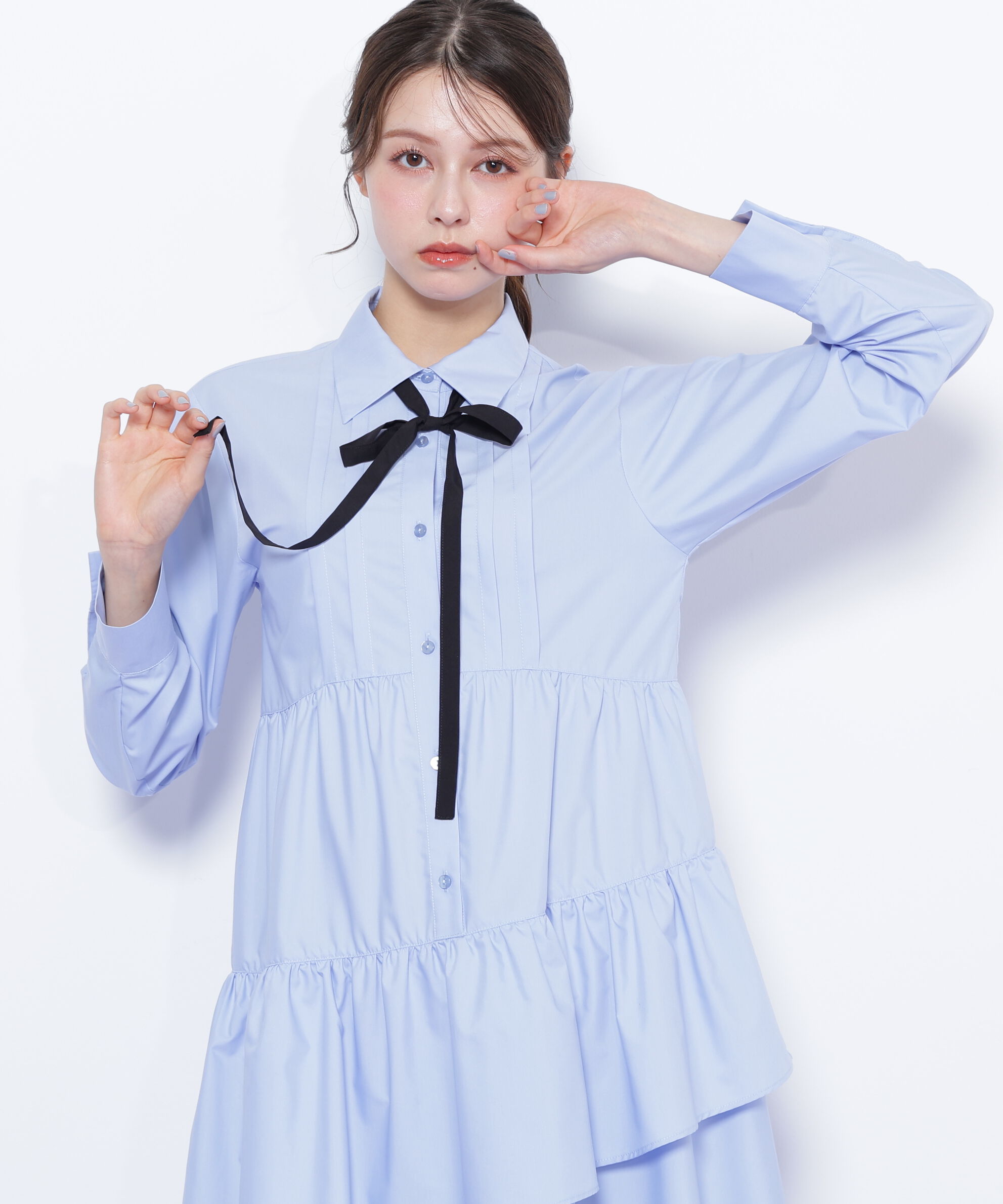  「ティアードミニシャツワンピース」|ワンピース|