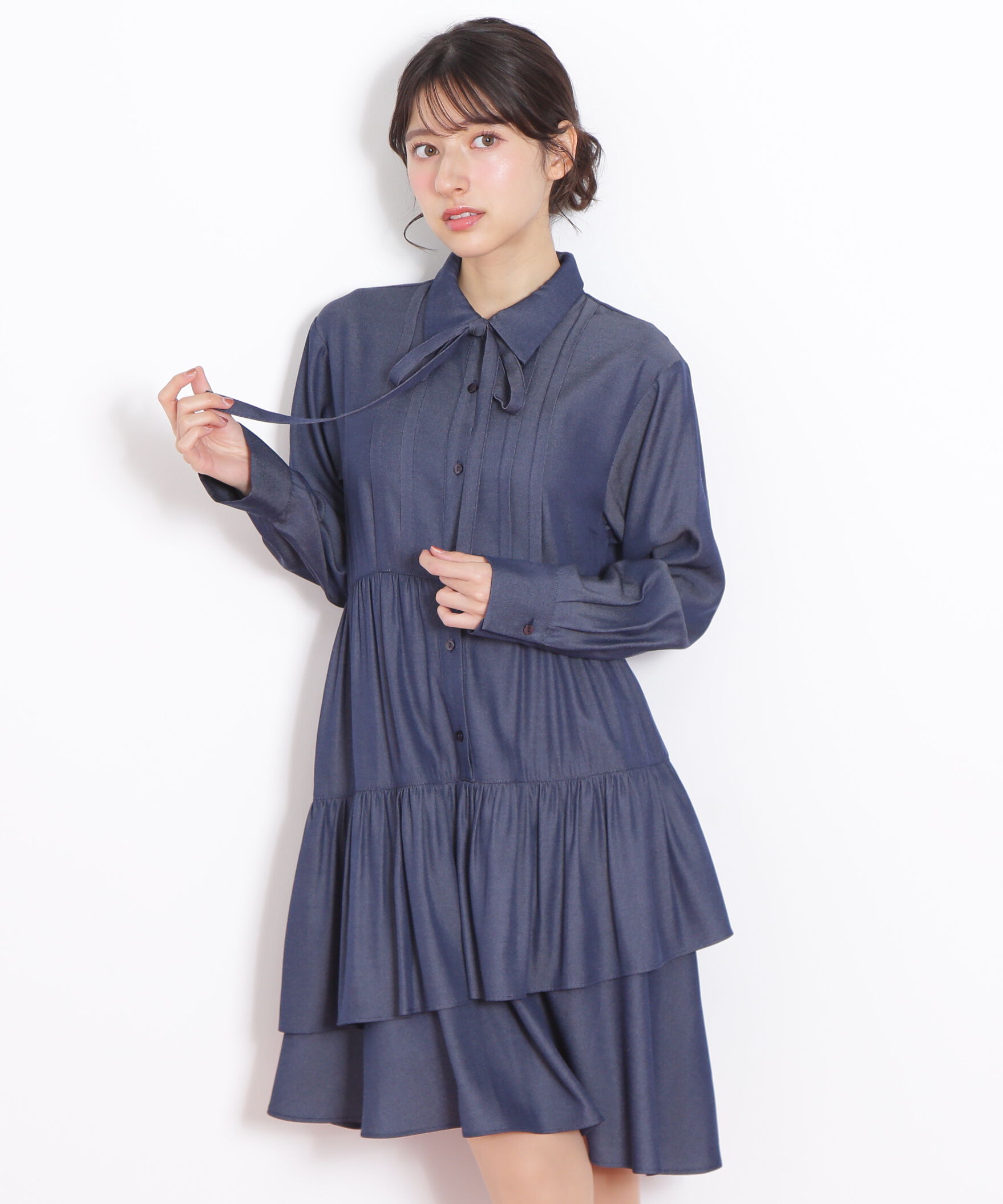  「ティアードミニシャツワンピース」|ワンピース|インディゴ