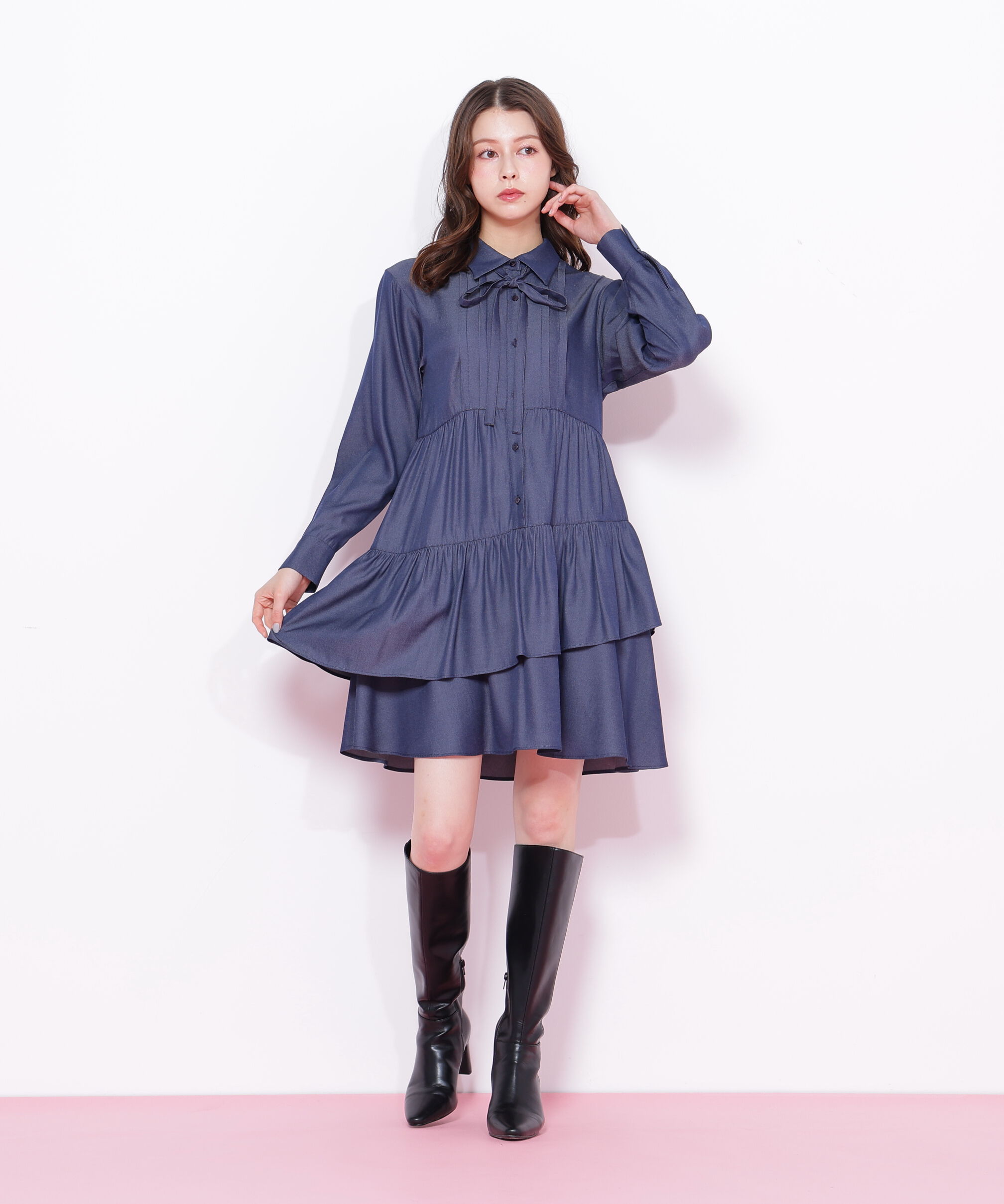  「ティアードミニシャツワンピース」|ワンピース|