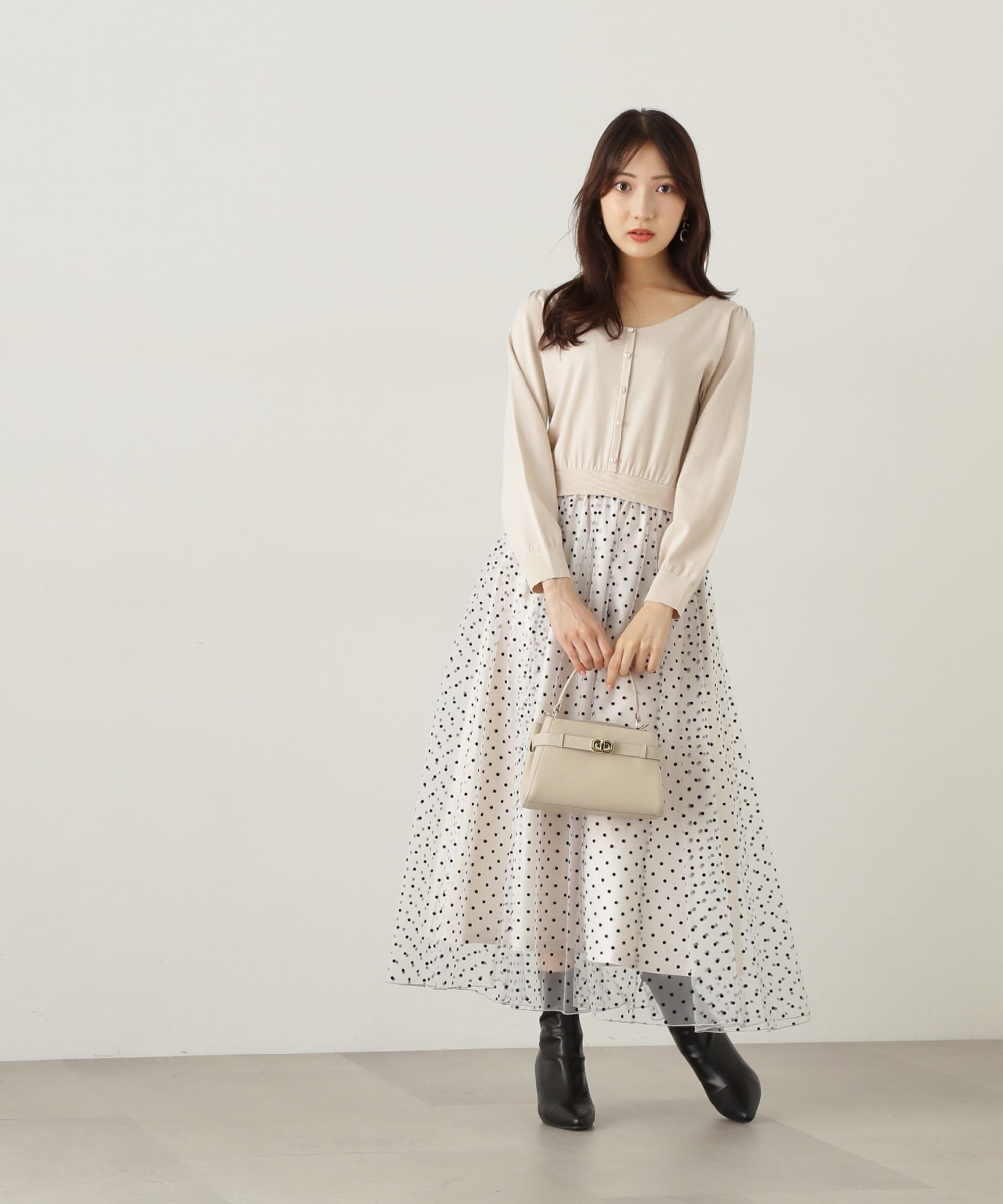 PROPORTION BODY DRESSING「チュールドットドッキングワンピース24AW」|ワンピース|