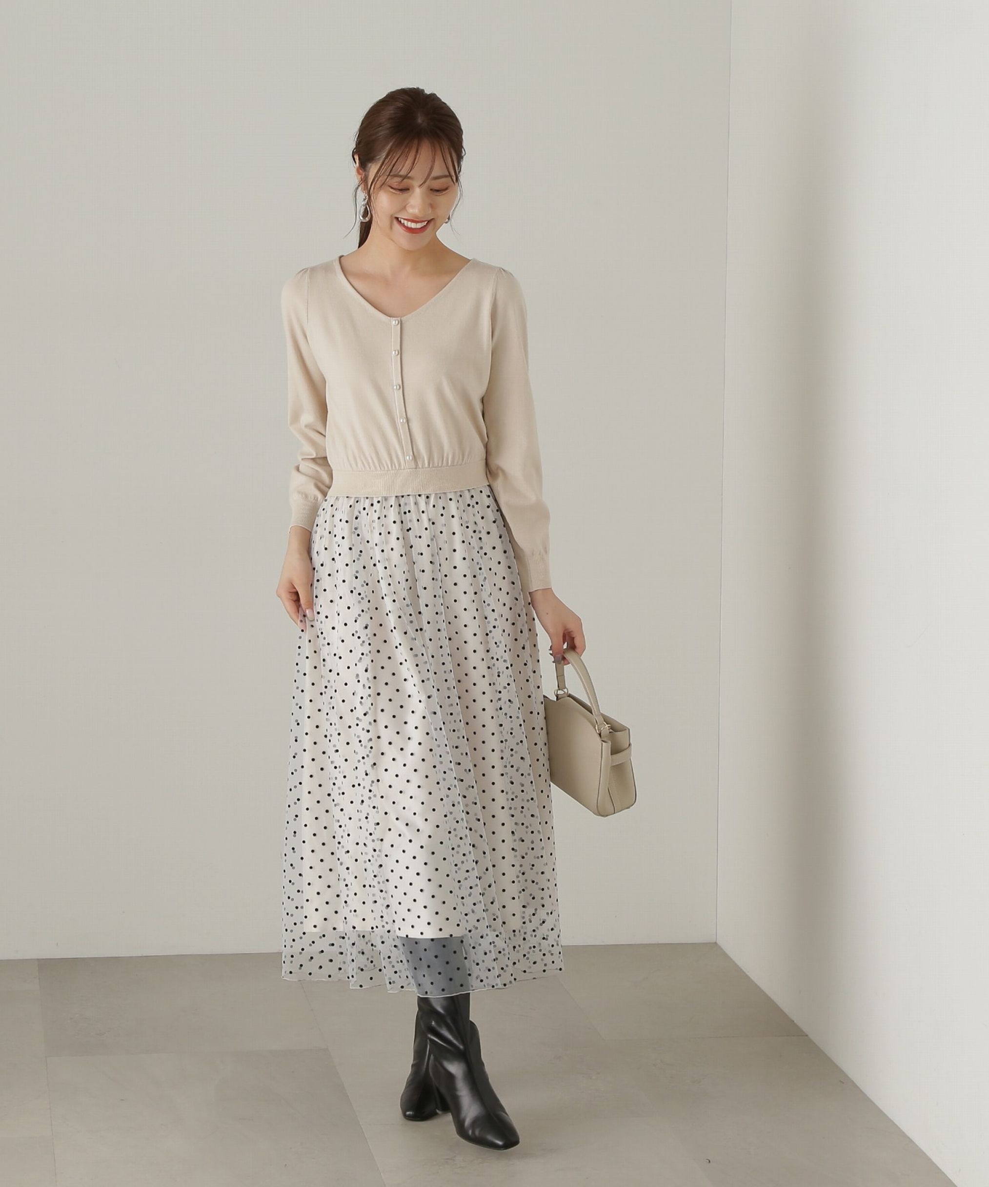 PROPORTION BODY DRESSING「チュールドットドッキングワンピース24AW」|ワンピース|