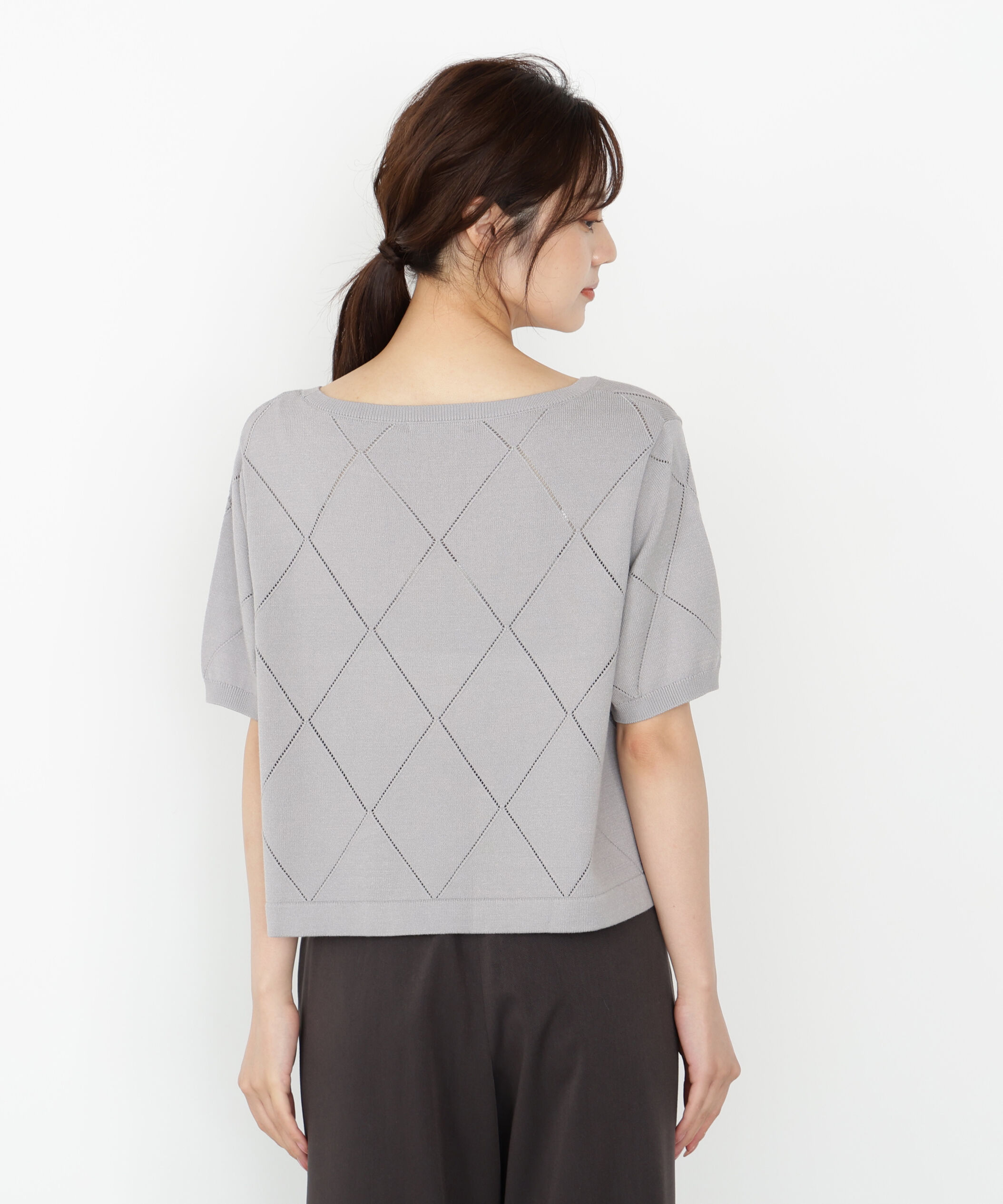 PROPORTION BODY DRESSING「＜ハンドウォッシャブル＞ダイヤ柄半袖ニット 25AW」|ニット・セーター|