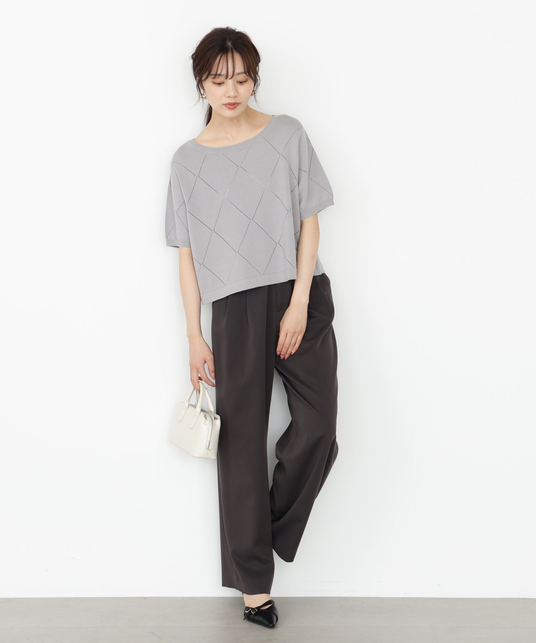 PROPORTION BODY DRESSING「＜ハンドウォッシャブル＞ダイヤ柄半袖ニット 25AW」|ニット・セーター|