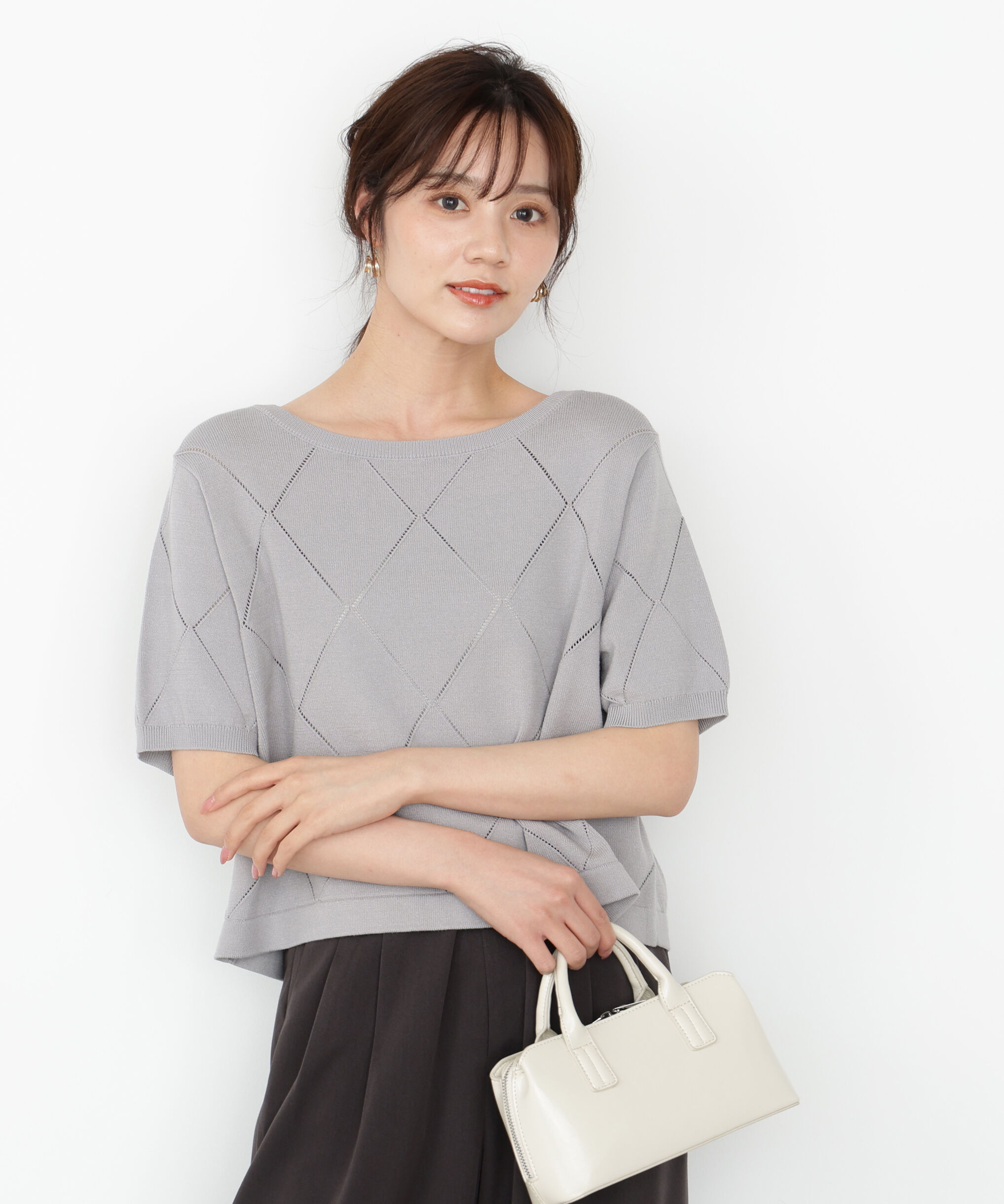 PROPORTION BODY DRESSING「＜ハンドウォッシャブル＞ダイヤ柄半袖ニット 25AW」|ニット・セーター|