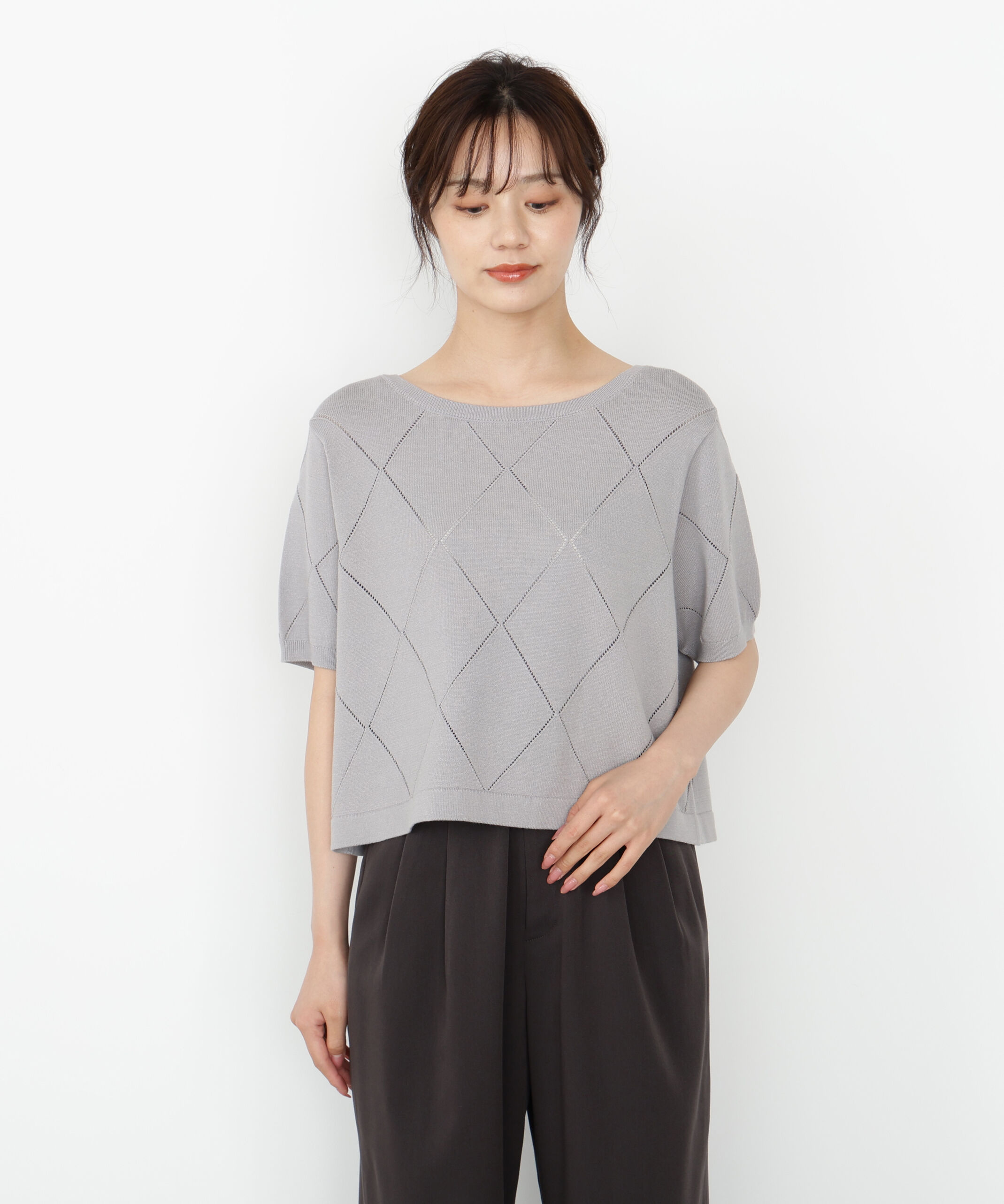 PROPORTION BODY DRESSING「＜ハンドウォッシャブル＞ダイヤ柄半袖ニット 25AW」|ニット・セーター|