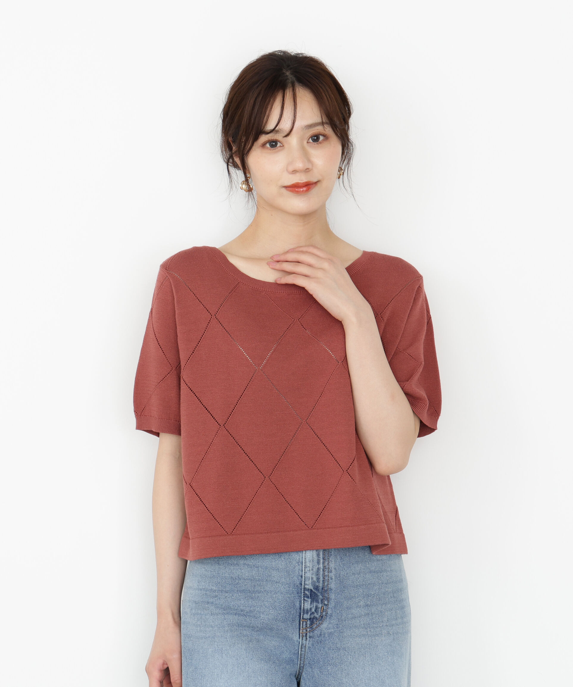 PROPORTION BODY DRESSING「＜ハンドウォッシャブル＞ダイヤ柄半袖ニット 25AW」|ニット・セーター|