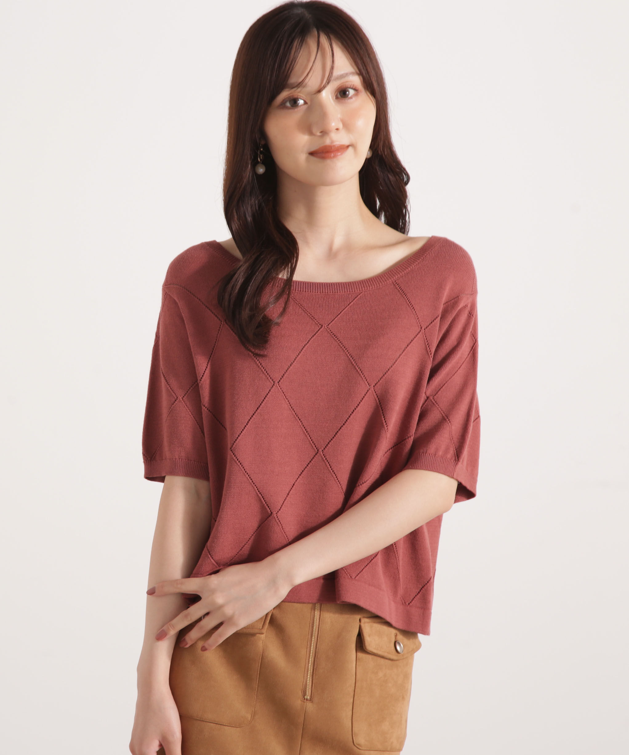 PROPORTION BODY DRESSING「＜ハンドウォッシャブル＞ダイヤ柄半袖ニット 25AW」|ニット・セーター|