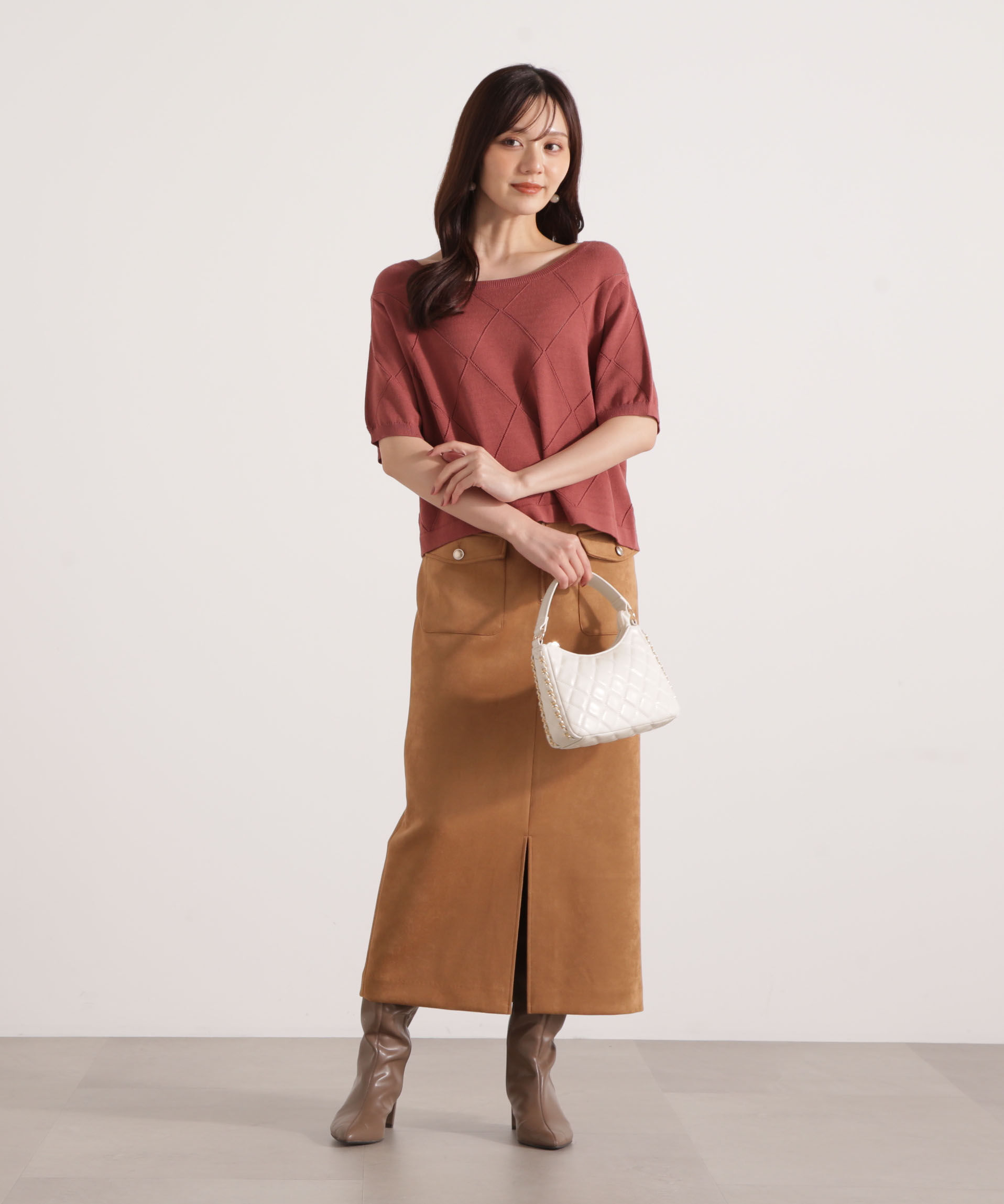 PROPORTION BODY DRESSING「＜ハンドウォッシャブル＞ダイヤ柄半袖ニット 25AW」|ニット・セーター|