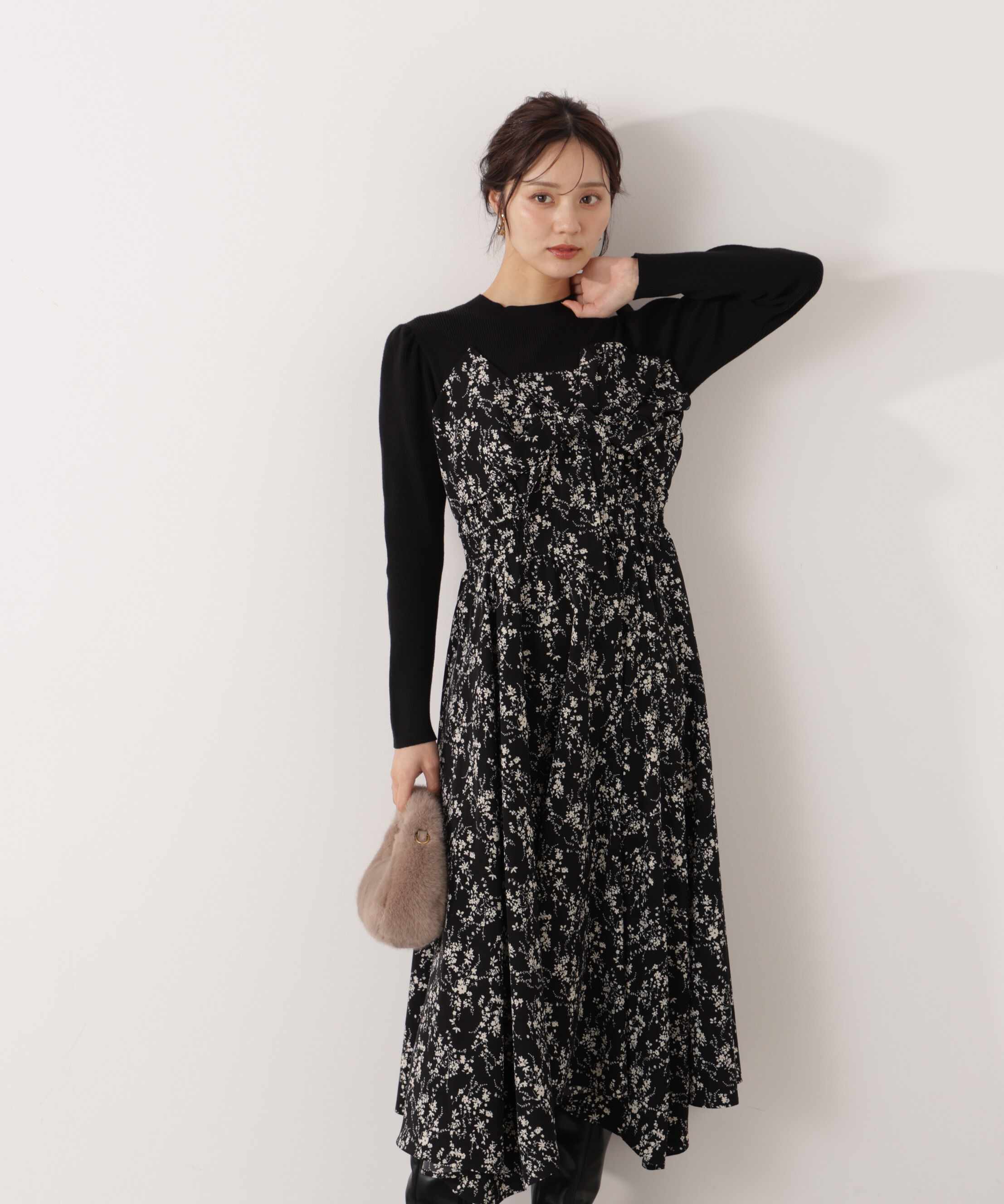 PROPORTION BODY DRESSING「フロントリボン花柄ドッキングワンピース　26SS」|ワンピース|