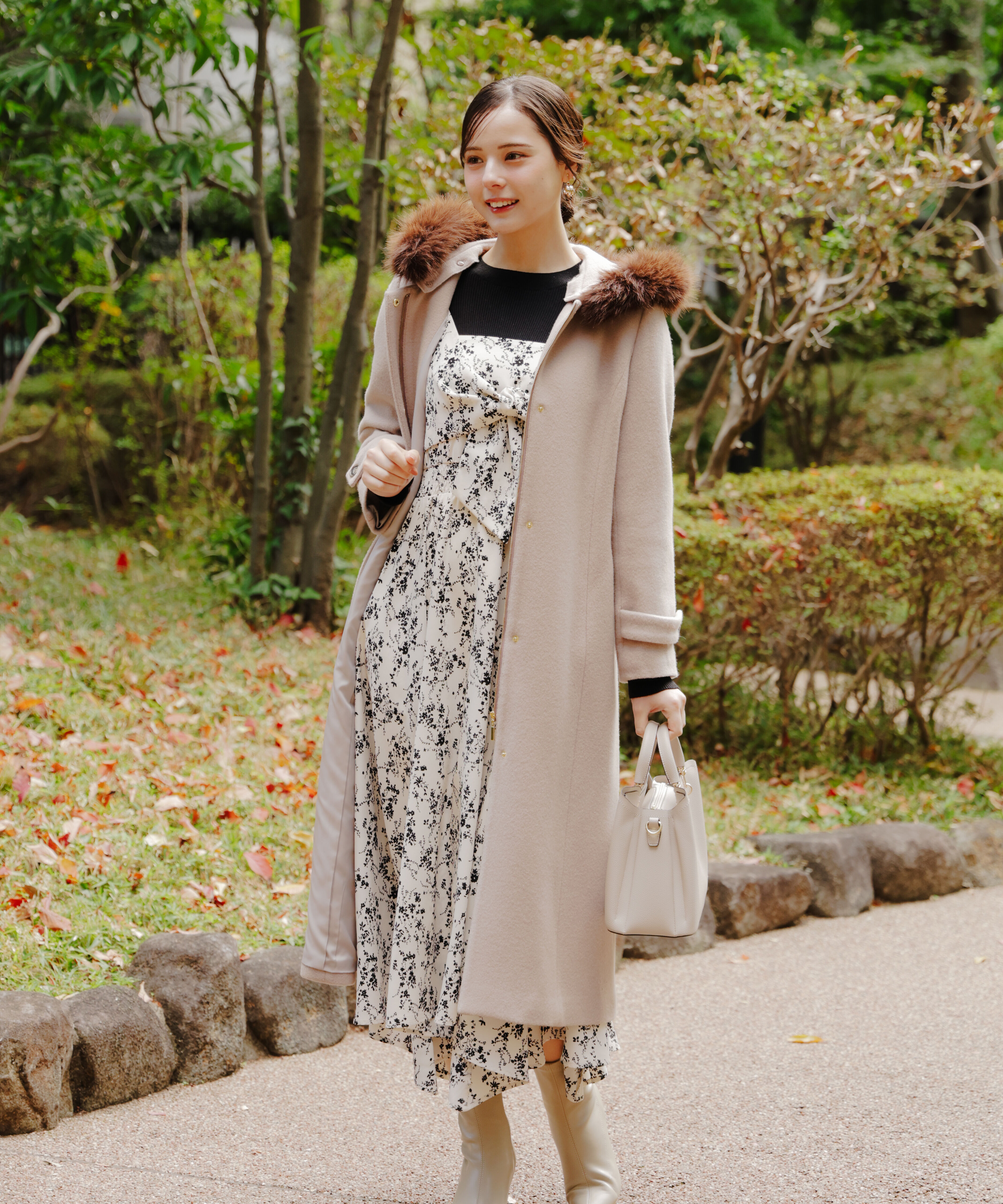 PROPORTION BODY DRESSING「フロントリボン花柄ドッキングワンピース　26SS」|ワンピース|