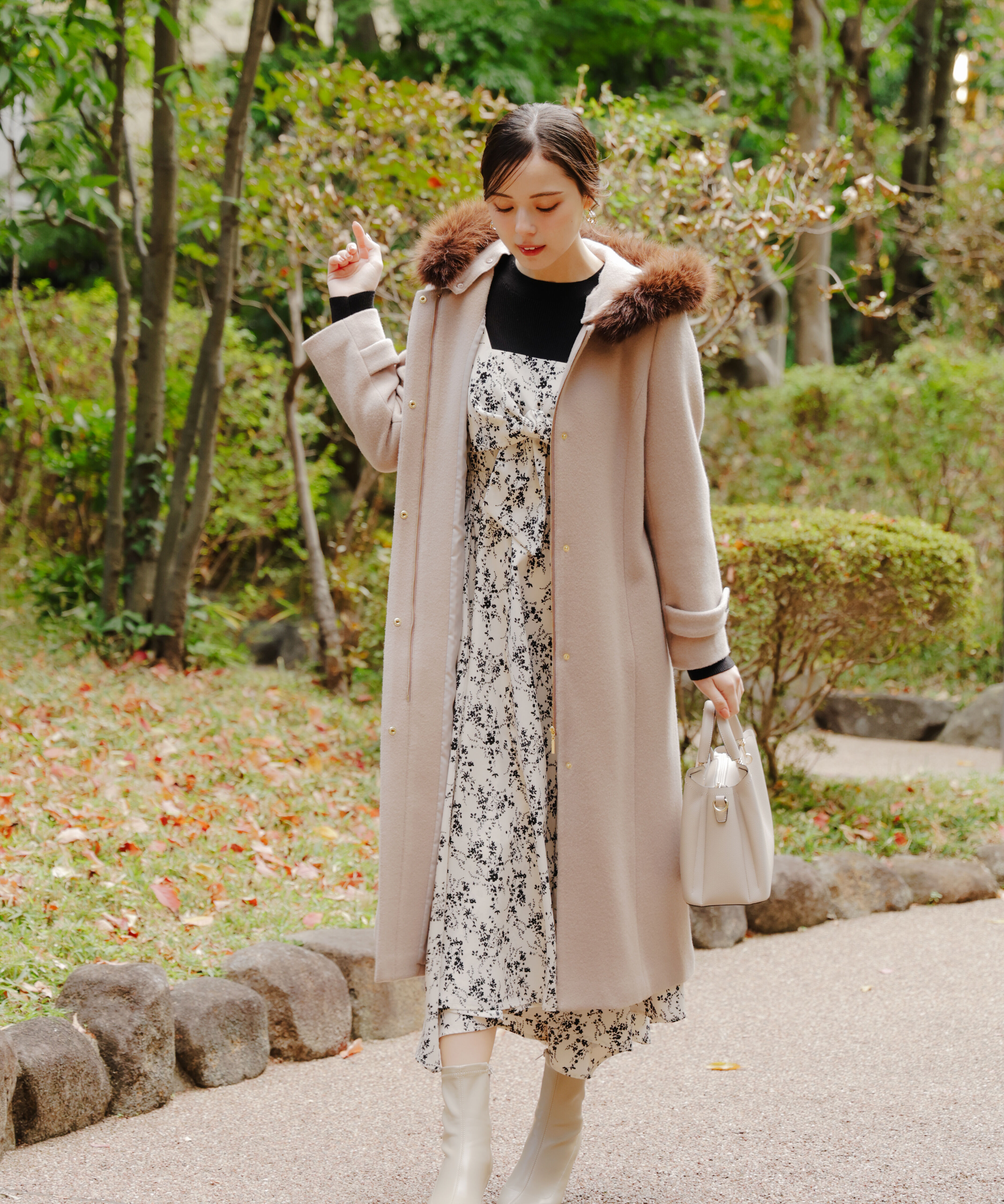 PROPORTION BODY DRESSING「フロントリボン花柄ドッキングワンピース　26SS」|ワンピース|