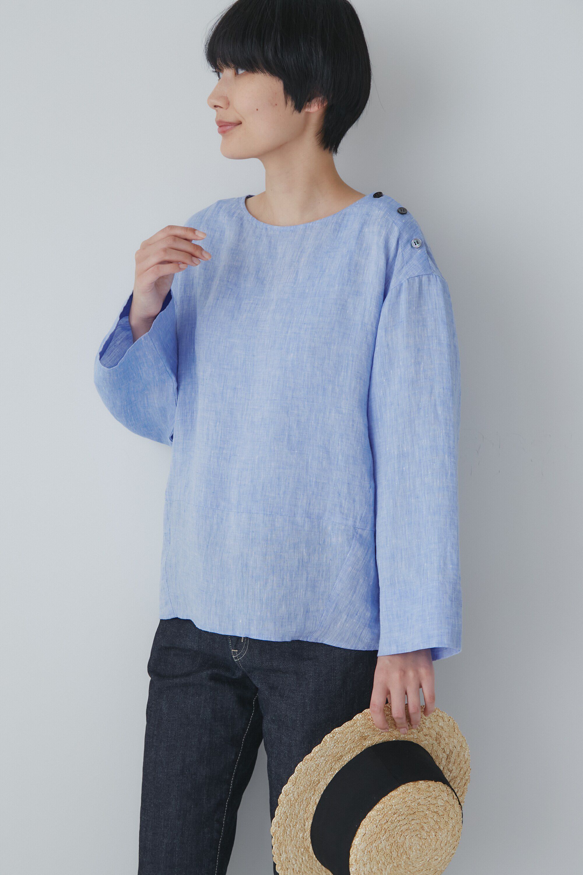  「◆ハードマンリネンショルダーボタンブラウス」|シャツ・ブラウス|ブルー