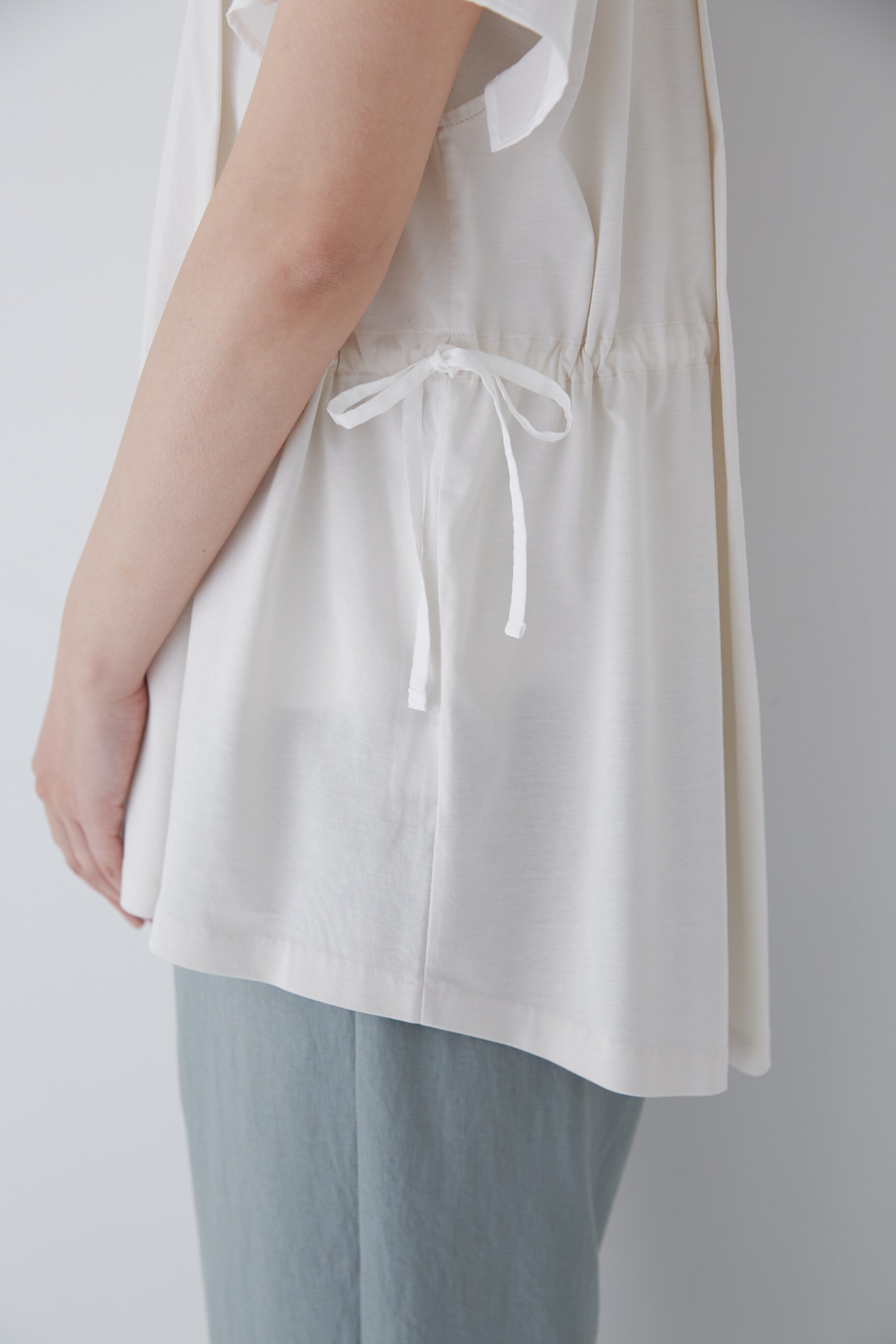  「◆異素材コンビギャザートップス」|Tシャツ・カットソー|