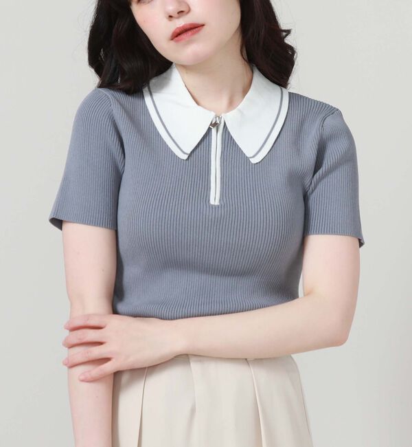 archives「ラインカラーハーフｚｉｐリブニット」|ニット・セーター|BLUE GRAY