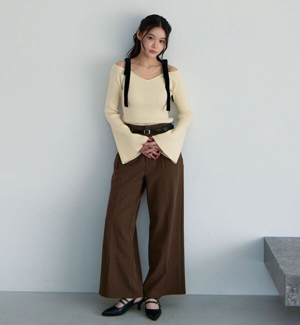 archives「ベロア肩リボンオフショルニットプルオーバー」|ニット・セーター|