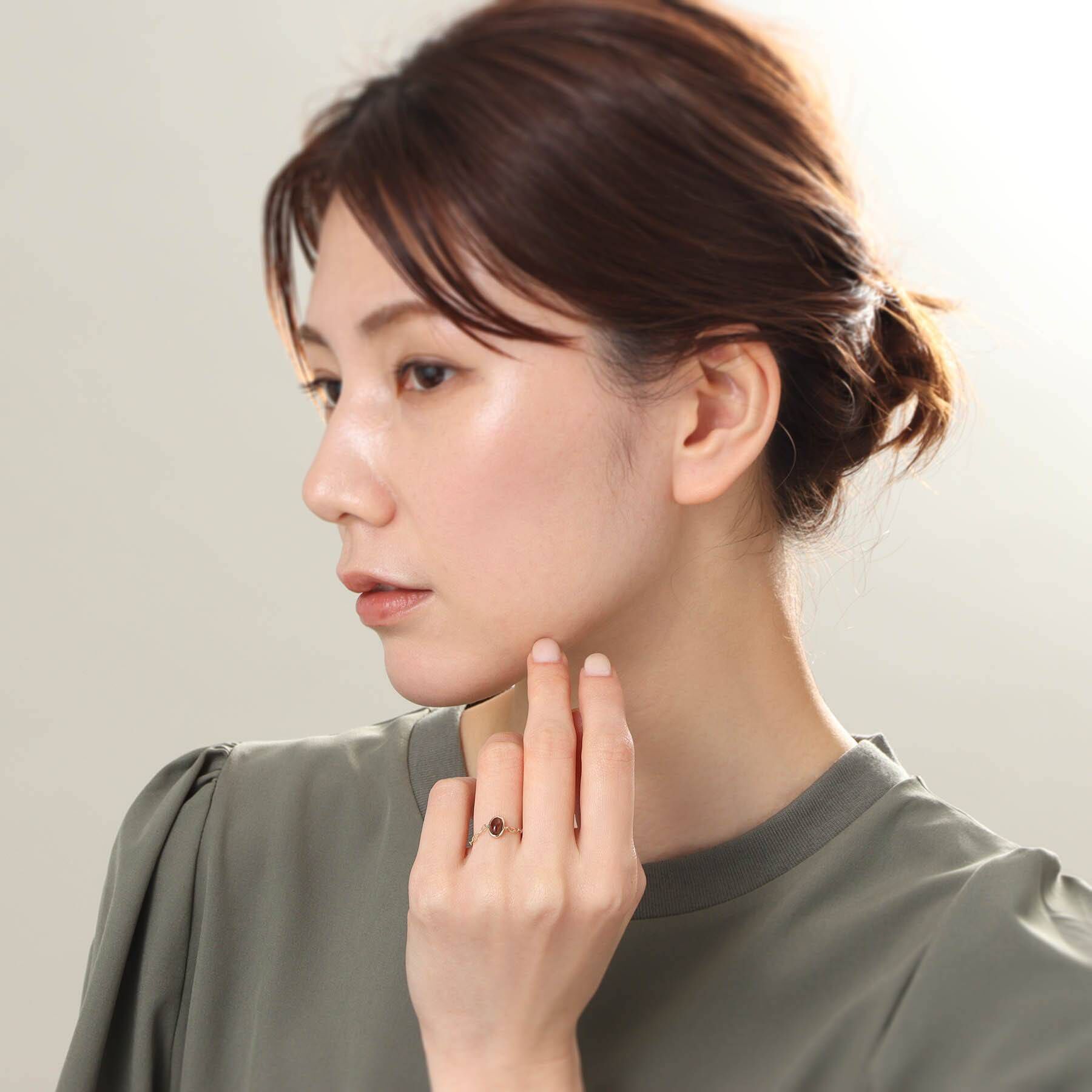 COCOSHNIK「【WEB限定】K10スモーキークォーツ チェーンリング」|リング|