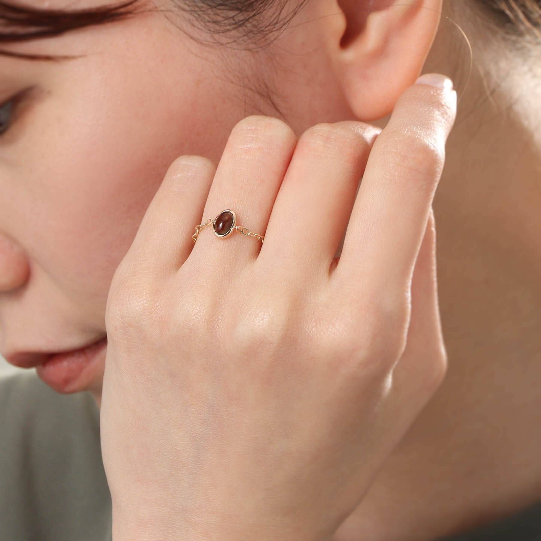 COCOSHNIK「【WEB限定】K10スモーキークォーツ チェーンリング」|リング|