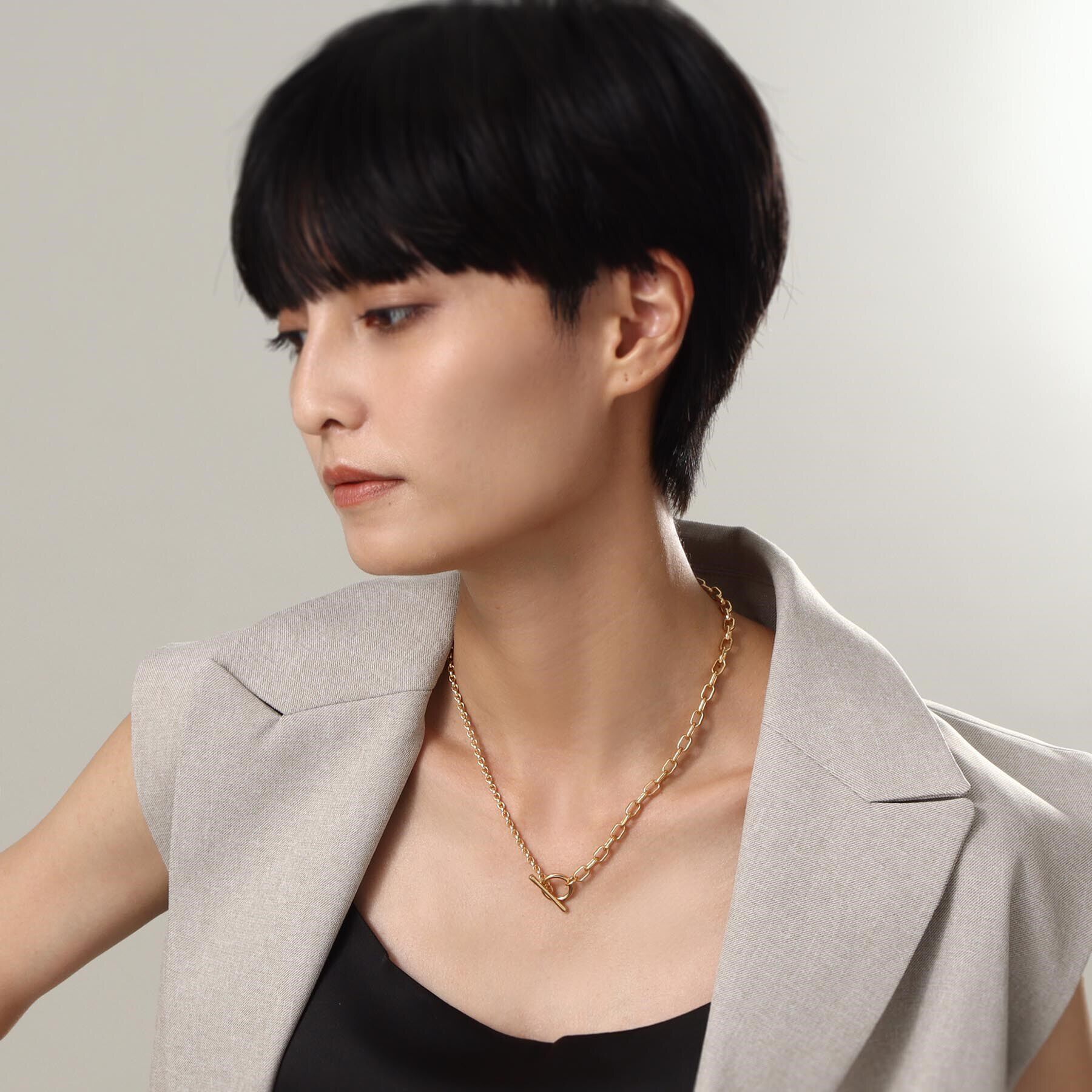 COCOSHNIK ONKITSCH「シルバー ミックスネックレス ドームチェーンマンテルネックレス GP」|ネックレス|