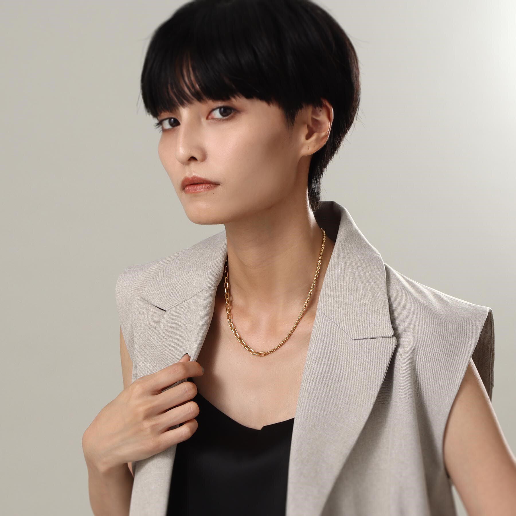 COCOSHNIK ONKITSCH「シルバー ミックスネックレス ドームチェーンマンテルネックレス GP」|ネックレス|