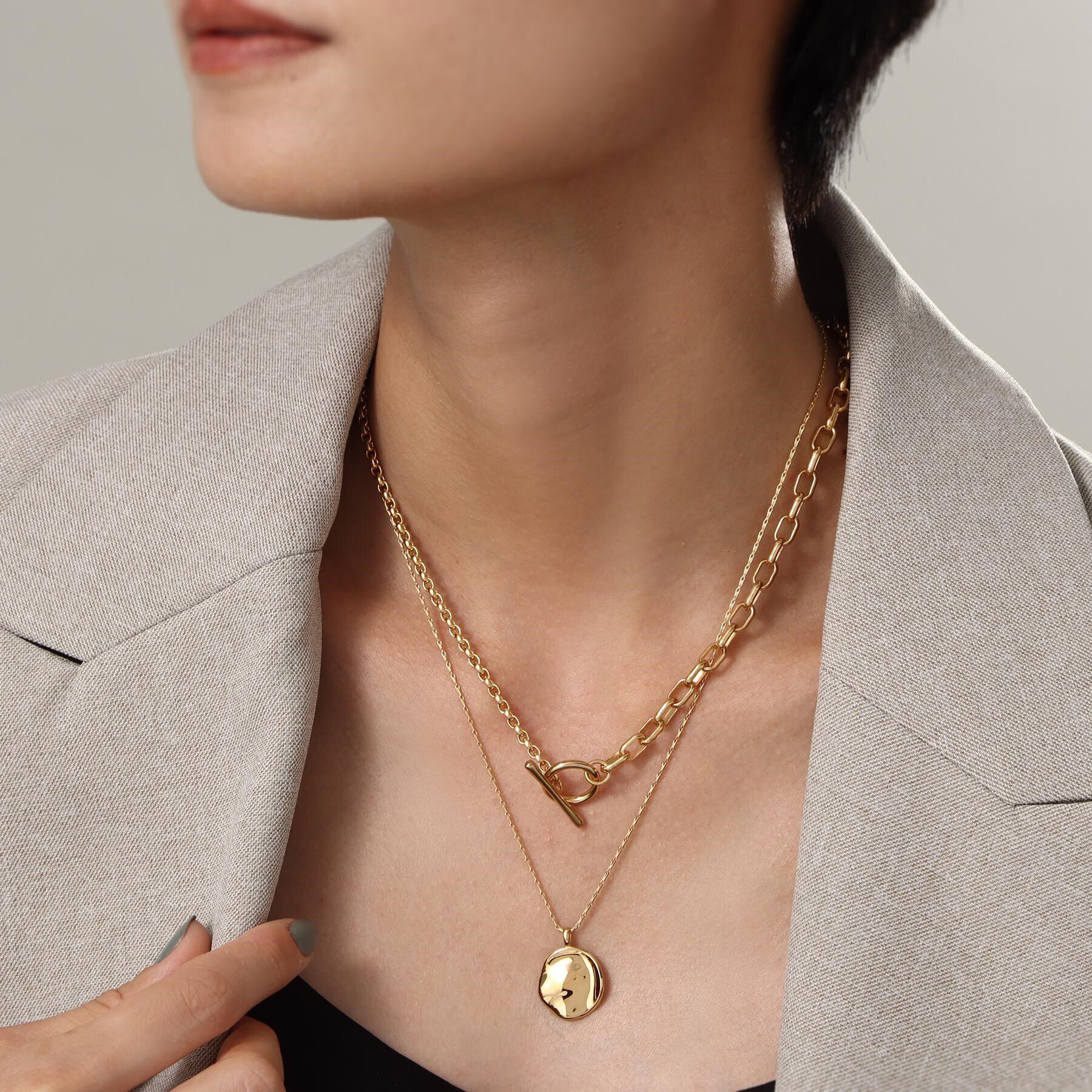 COCOSHNIK ONKITSCH「シルバー ミックスネックレス ドームチェーンマンテルネックレス GP」|ネックレス|