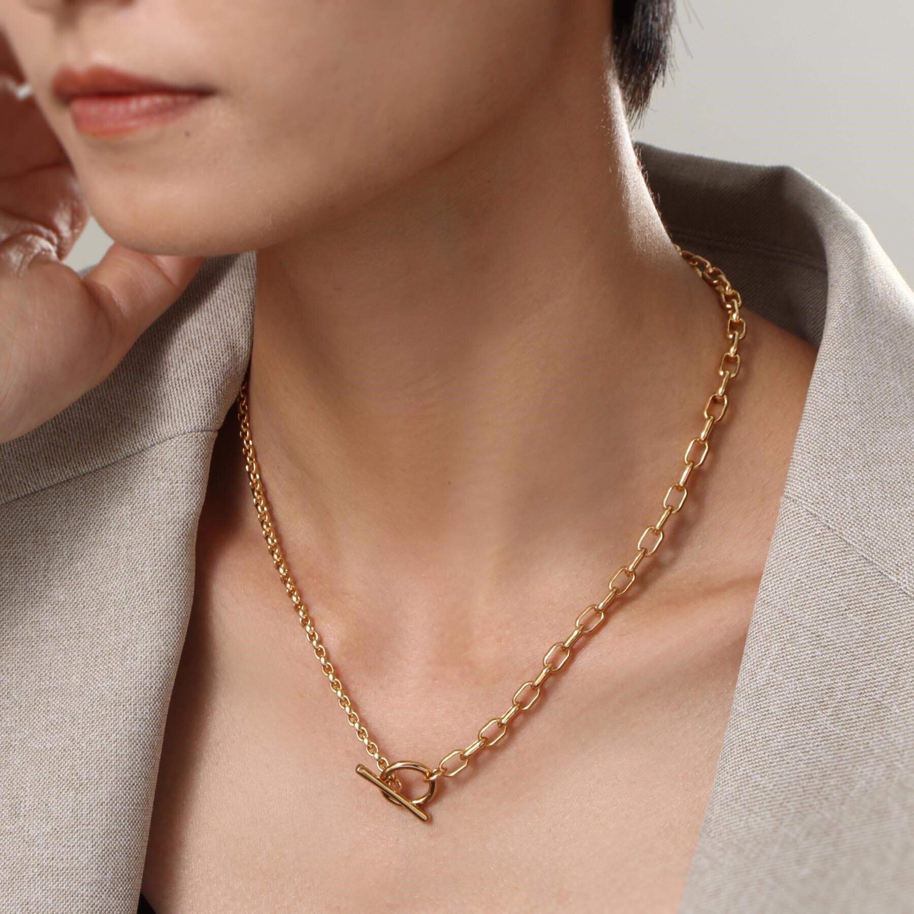 COCOSHNIK ONKITSCH「シルバー ミックスネックレス ドームチェーンマンテルネックレス GP」|ネックレス|