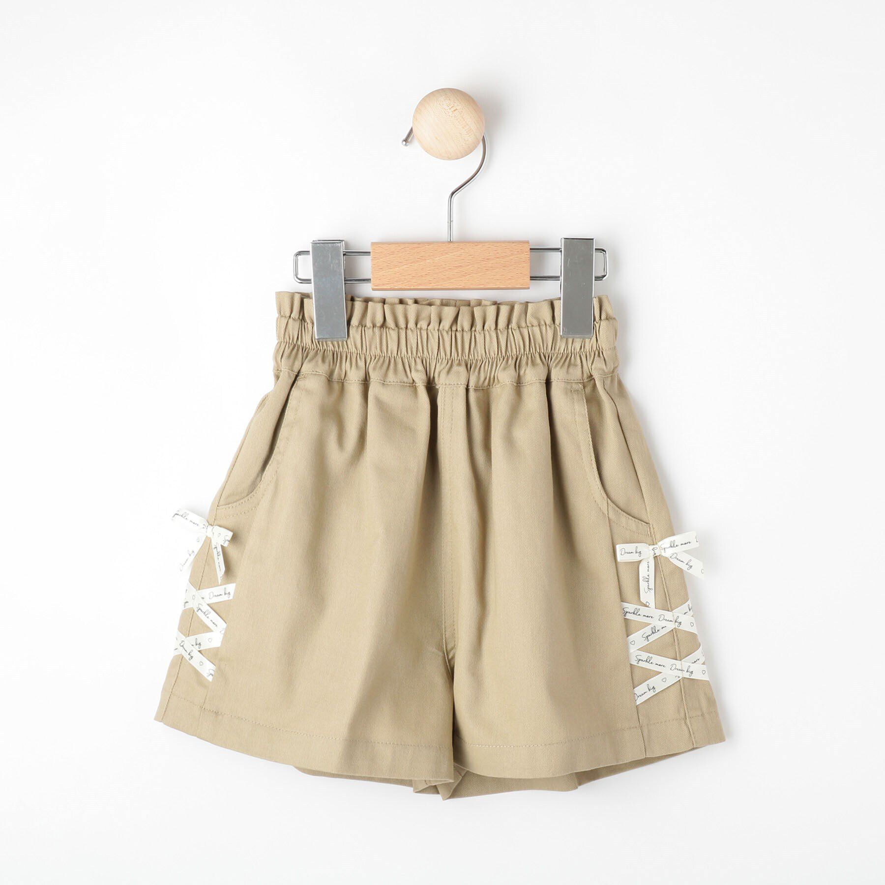 SHOO･LA･RUE「【100-150cm】大人ぽい着こなしに サイドレースアップ ショートパンツ」|キュロット|ベージュ(052)