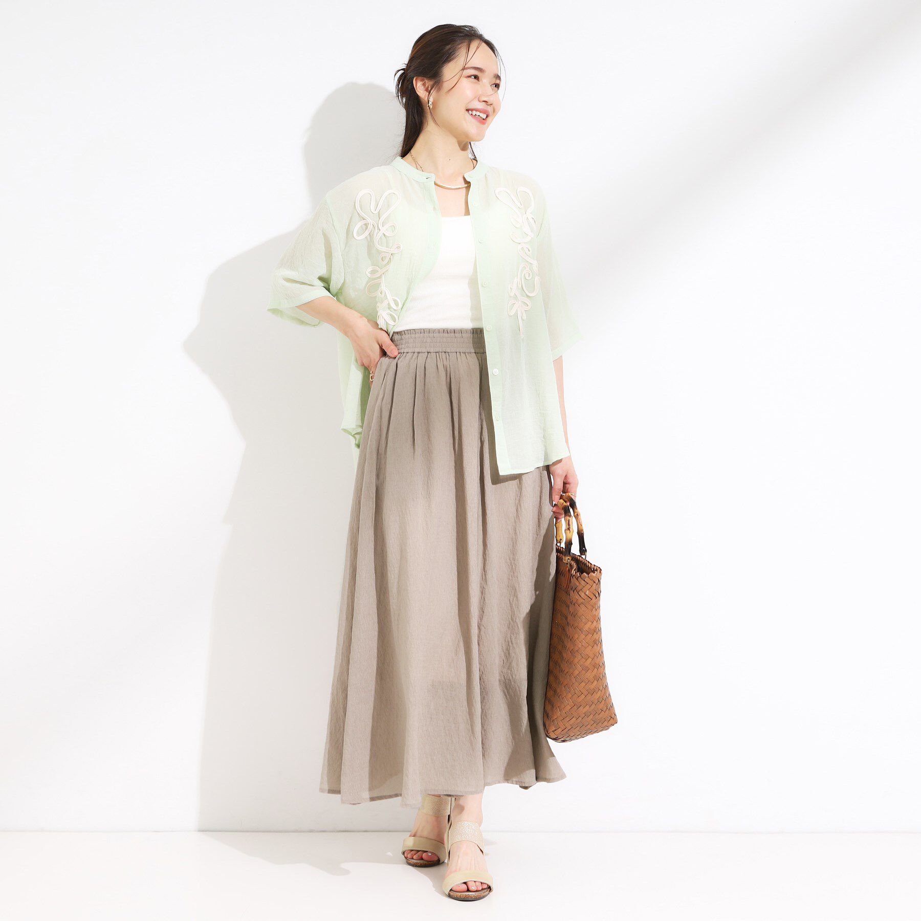 SHOO･LA･RUE「【S-LL/裏地ひんやり】エアリーで涼やか 大人のシアースカーチョ」|その他|