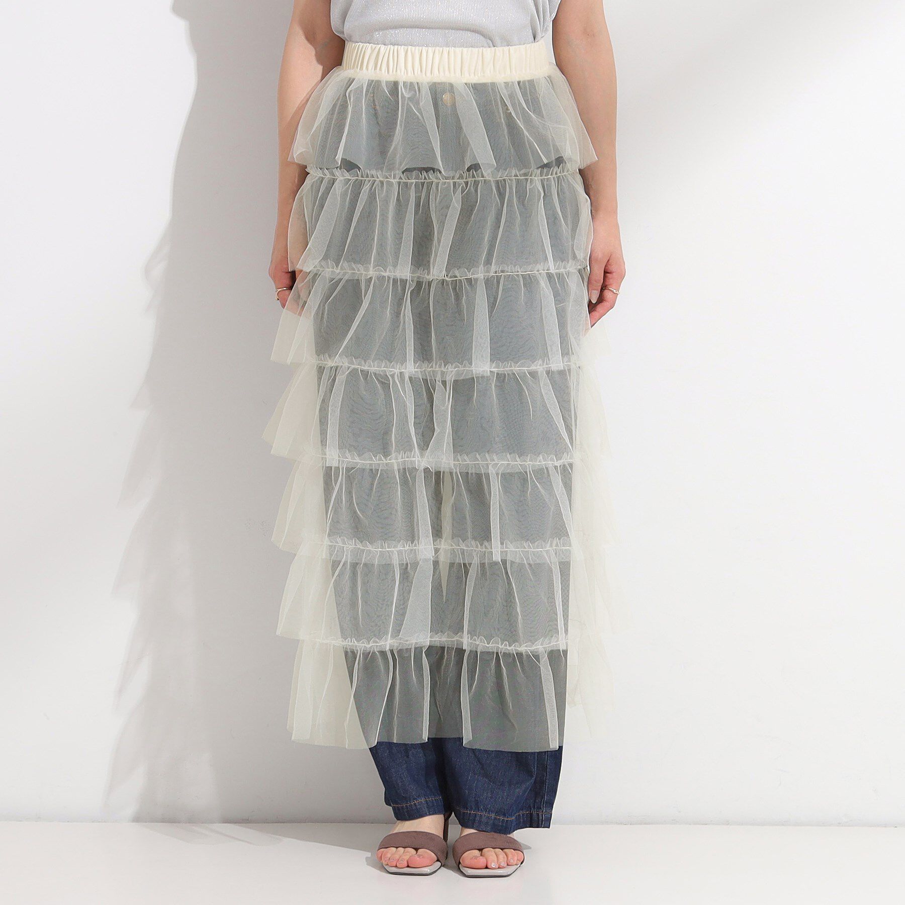 SHOO･LA･RUE「【2点セット/S-LL】コーデの主役になる チュールティアードスカート」|スカート|