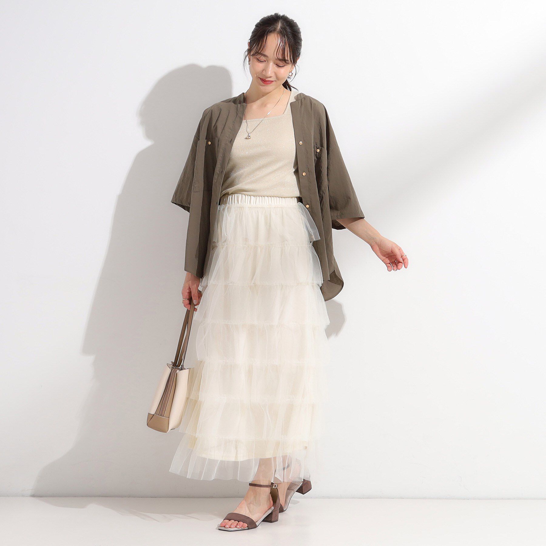 SHOO･LA･RUE「【2点セット/S-LL】コーデの主役になる チュールティアードスカート」|スカート|