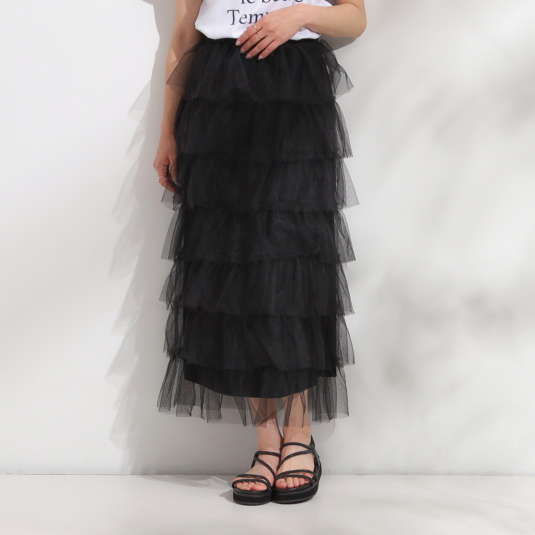 SHOO･LA･RUE「【2点セット/S-LL】コーデの主役になる チュールティアードスカート」|スカート|