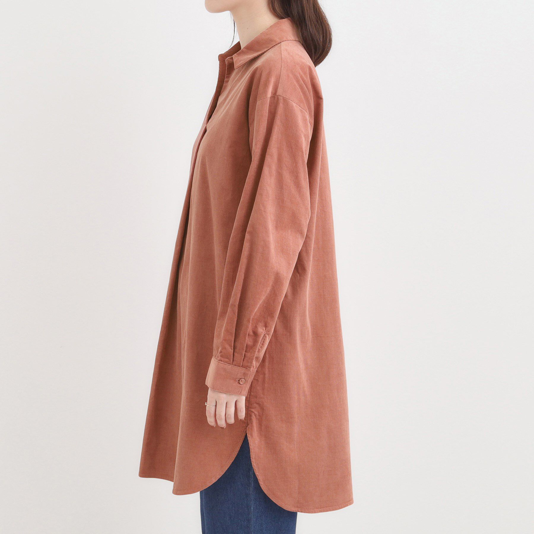 SHOO･LA･RUE「【洗濯機可/S-LL】すっきり見えにこだわった コーデュロイチュニックワンピース」|チュニック|