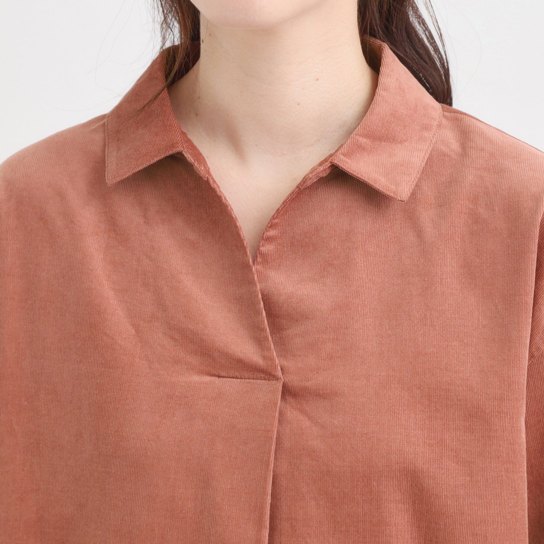 SHOO･LA･RUE「【洗濯機可/S-LL】すっきり見えにこだわった コーデュロイチュニックワンピース」|チュニック|