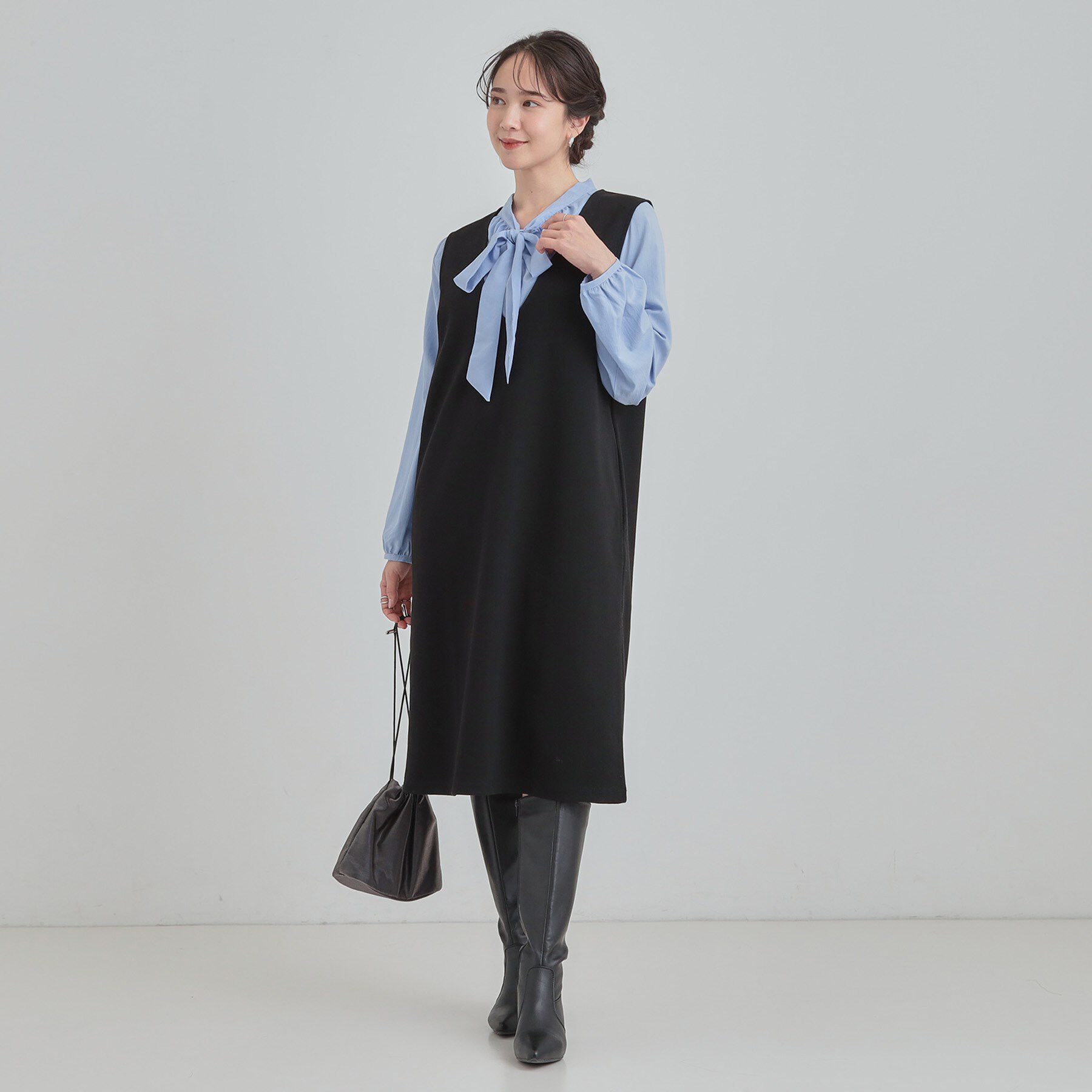 SHOO･LA･RUE「【2点セット/洗える/S-LL】時短でコーデ決まる ジャンドレ＆リブインナー」|ワンピース|