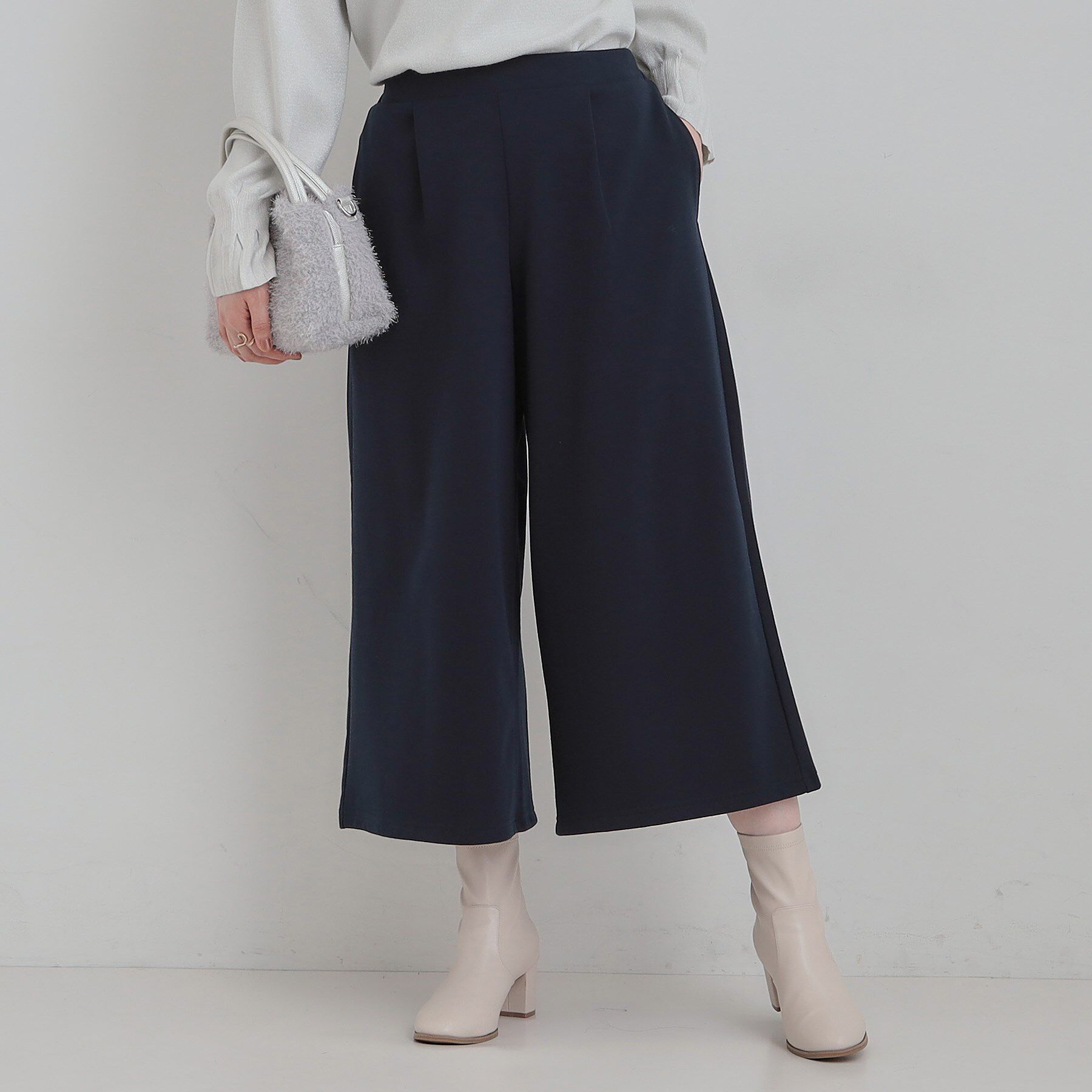 SHOO･LA･RUE「あったか裏起毛ポンチガウチョパンツ」|その他|ネイビー(094)