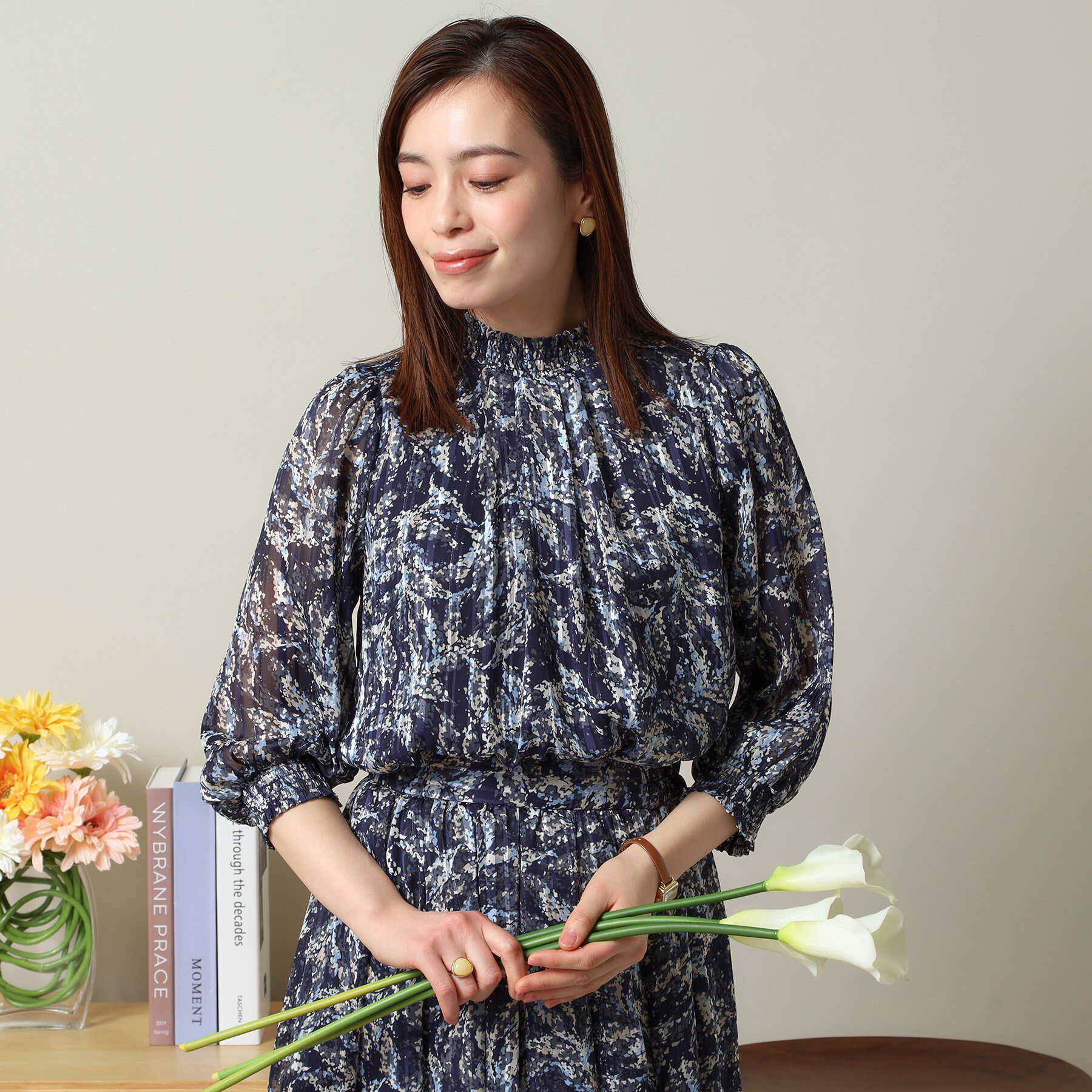 ITS&rsquo;DEMO「【手洗い可／セットアップ可】ラメストライプ7分袖ブラウス」|シャツ・ブラウス|