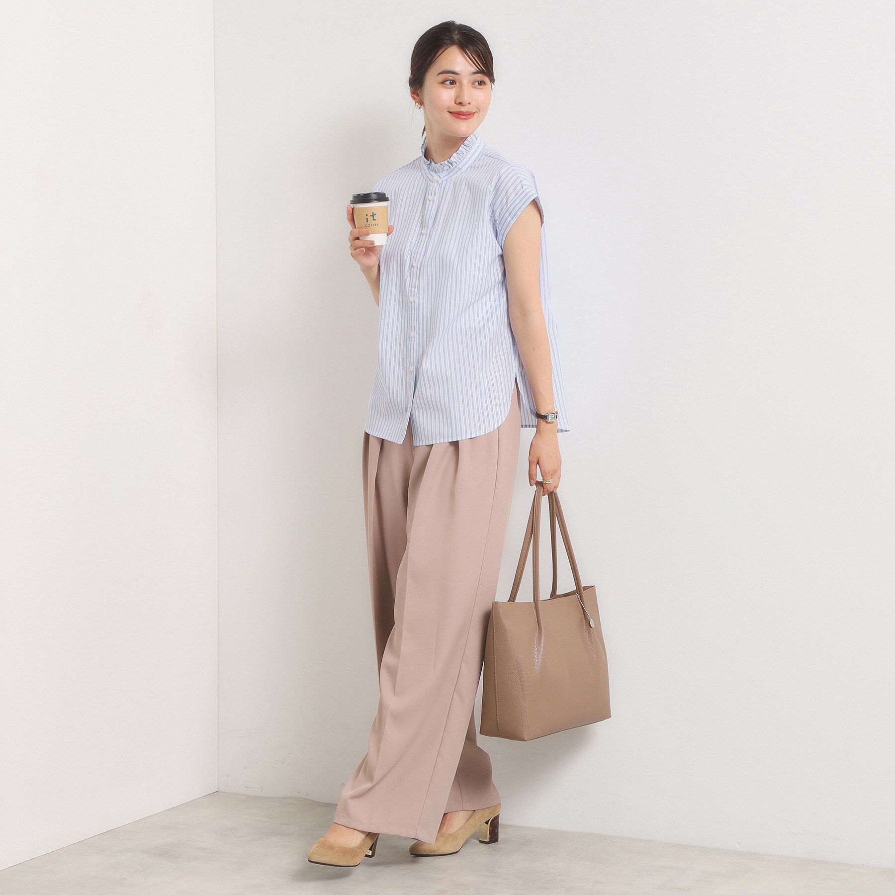 ITS&rsquo;DEMO「【手洗い可】スタンドフリルストライプブラウス」|シャツ・ブラウス|