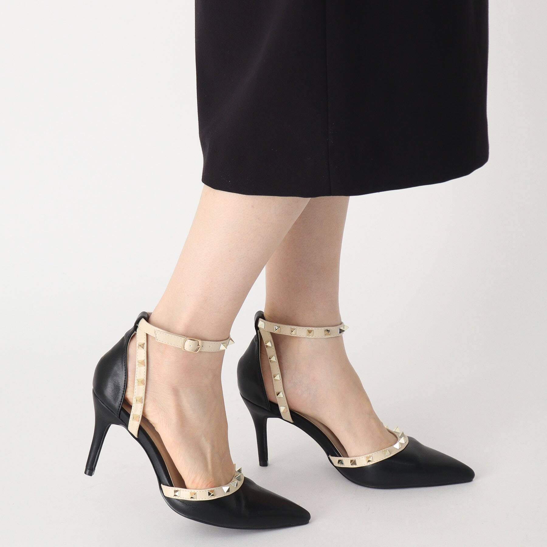 ESPERANZA「スタッズアンクルストラップヒールパンプス」|パンプス|