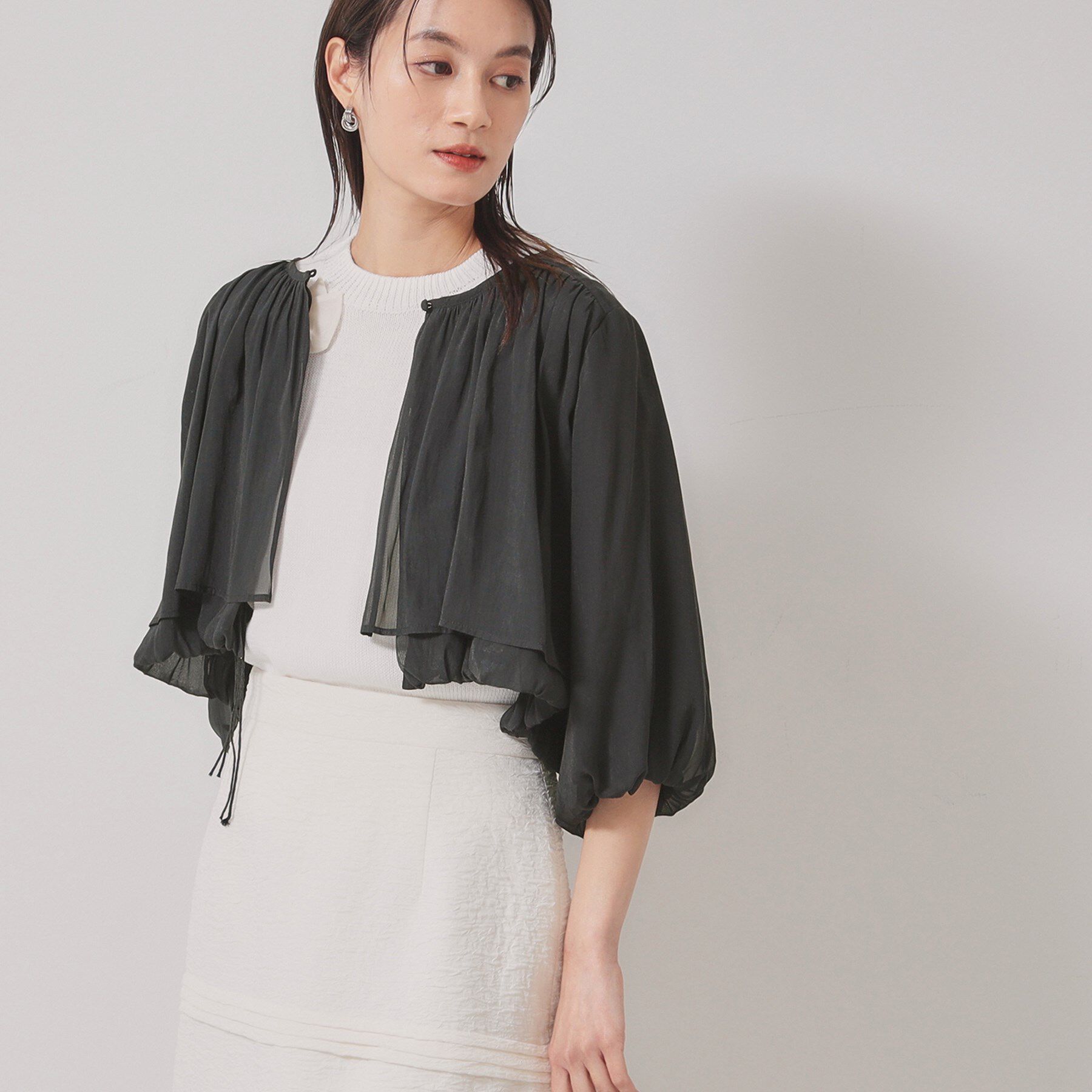 SunaUna「【パウダーシフォン／バルーンスリーブ】クロプトブルゾン」|ブルゾン・スタジャン|