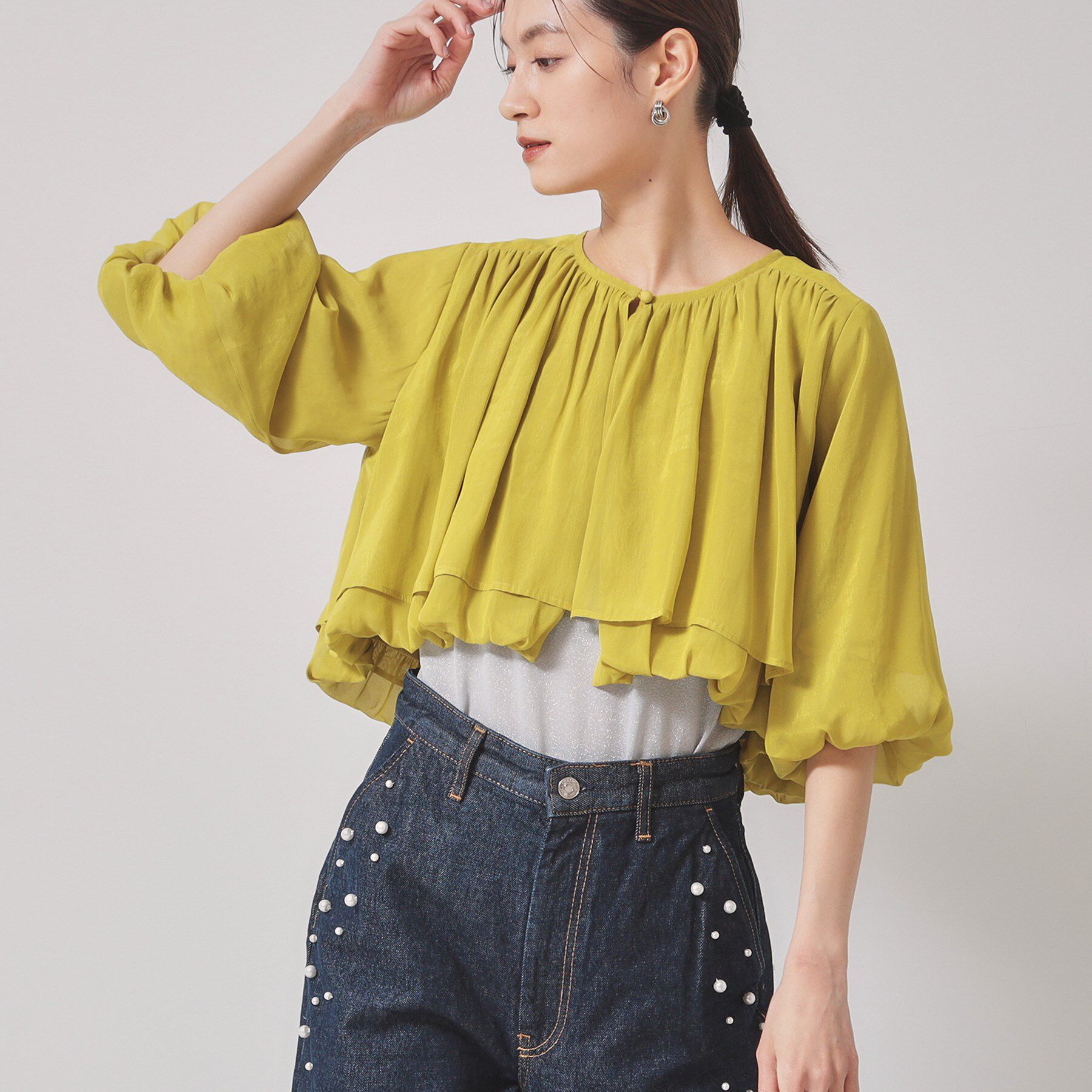 SunaUna「【パウダーシフォン／バルーンスリーブ】クロプトブルゾン」|ブルゾン・スタジャン|