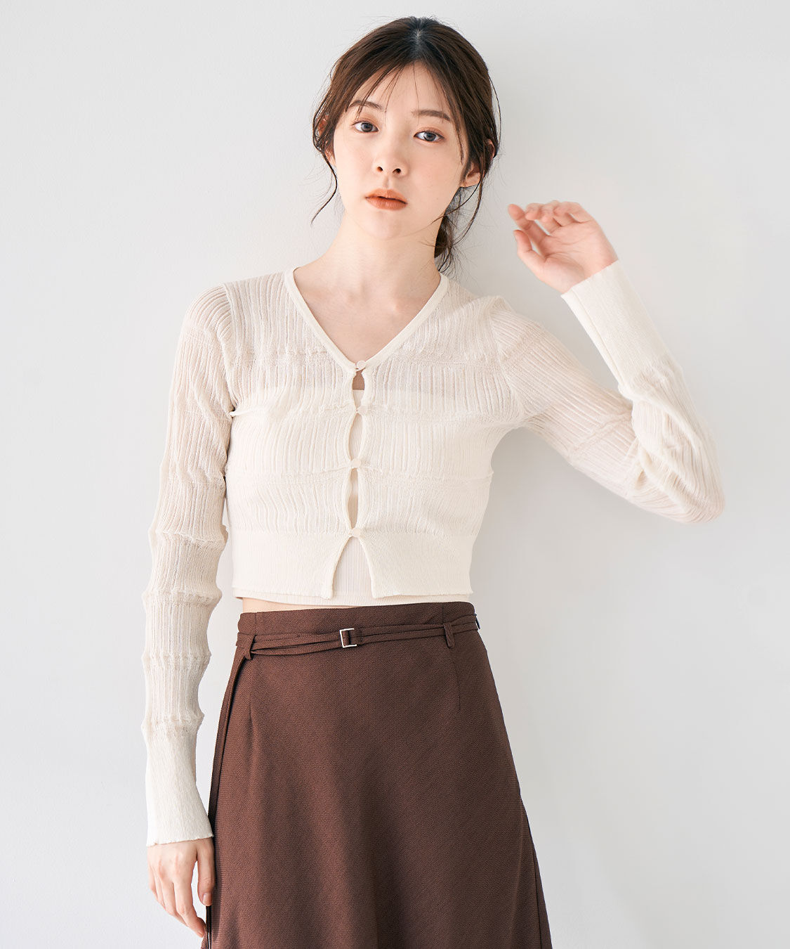 COCO DEAL「シアー柄編みニットカーディガン」|ニット・セーター|アイボリー