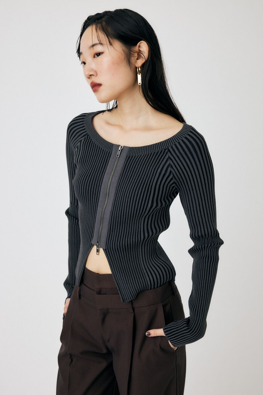 MOUSSY「ZIP UP RIB トップス」|ニット・セーター|