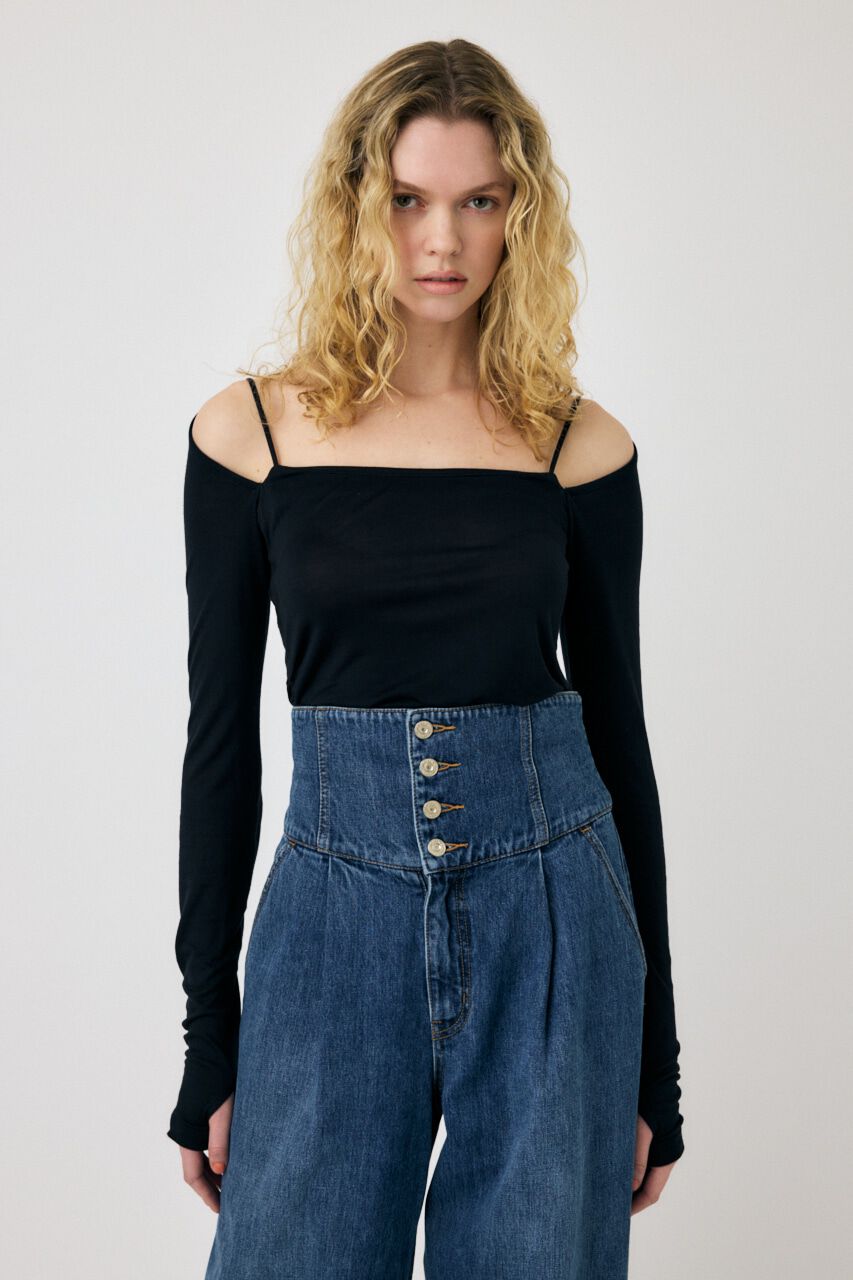 MOUSSY「SQUARE NECK GATHER トップス」|Tシャツ・カットソー|BLK