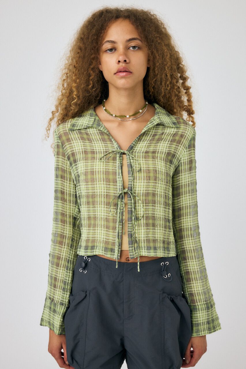 MOUSSY「FRONT TIED CHECK シャツ」|シャツ・ブラウス|L/GRY1
