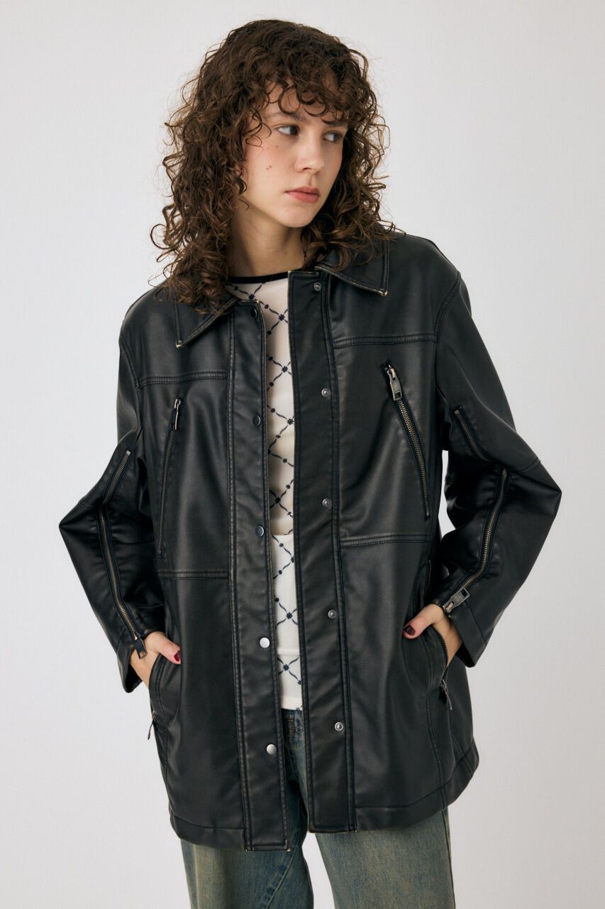 MOUSSY「AGED F/LEATHER MIDDLE ジャケット」|その他|BLK