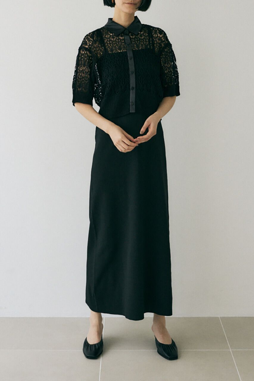 MOUSSY「吸湿､速乾性のある麻を使用したﾚｰｽ編みﾆｯﾄ 襟と前立てをｻﾃﾝで」|シャツ・ブラウス|