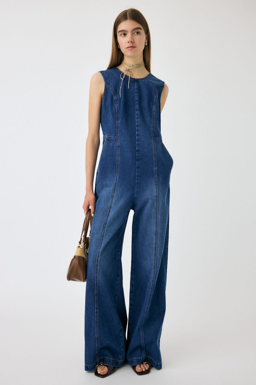 MOUSSY「BACK SLIT DENIM  オールインワン」|その他|BLU