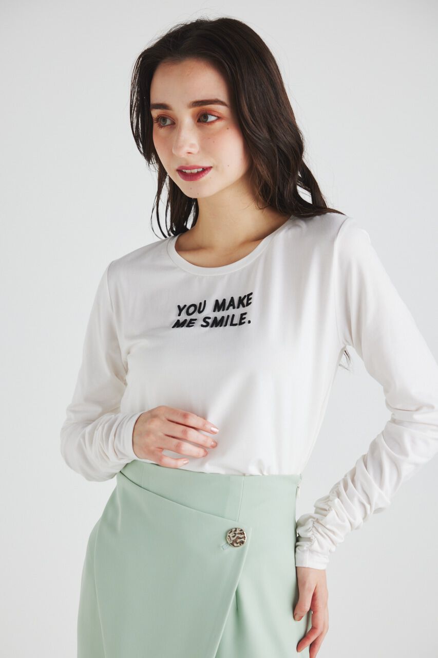 rienda「ギャザースリーブロゴロンT」|Tシャツ・カットソー|