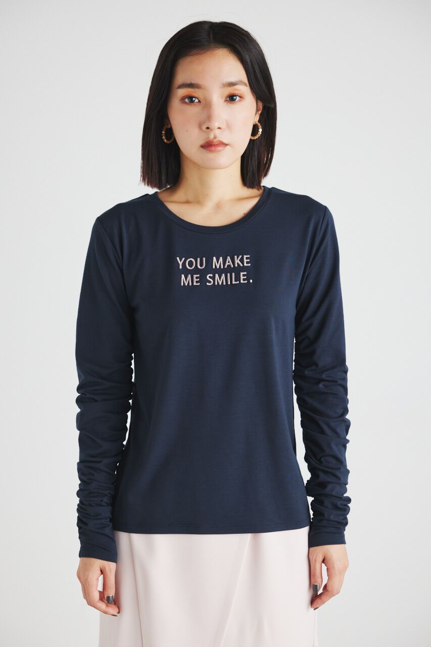 rienda「ギャザースリーブロゴロンT」|Tシャツ・カットソー|