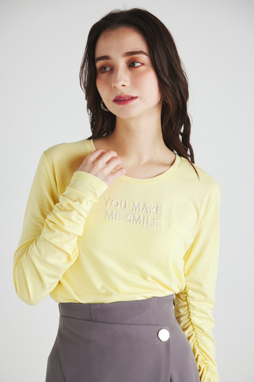 rienda「ギャザースリーブロゴロンT」|Tシャツ・カットソー|